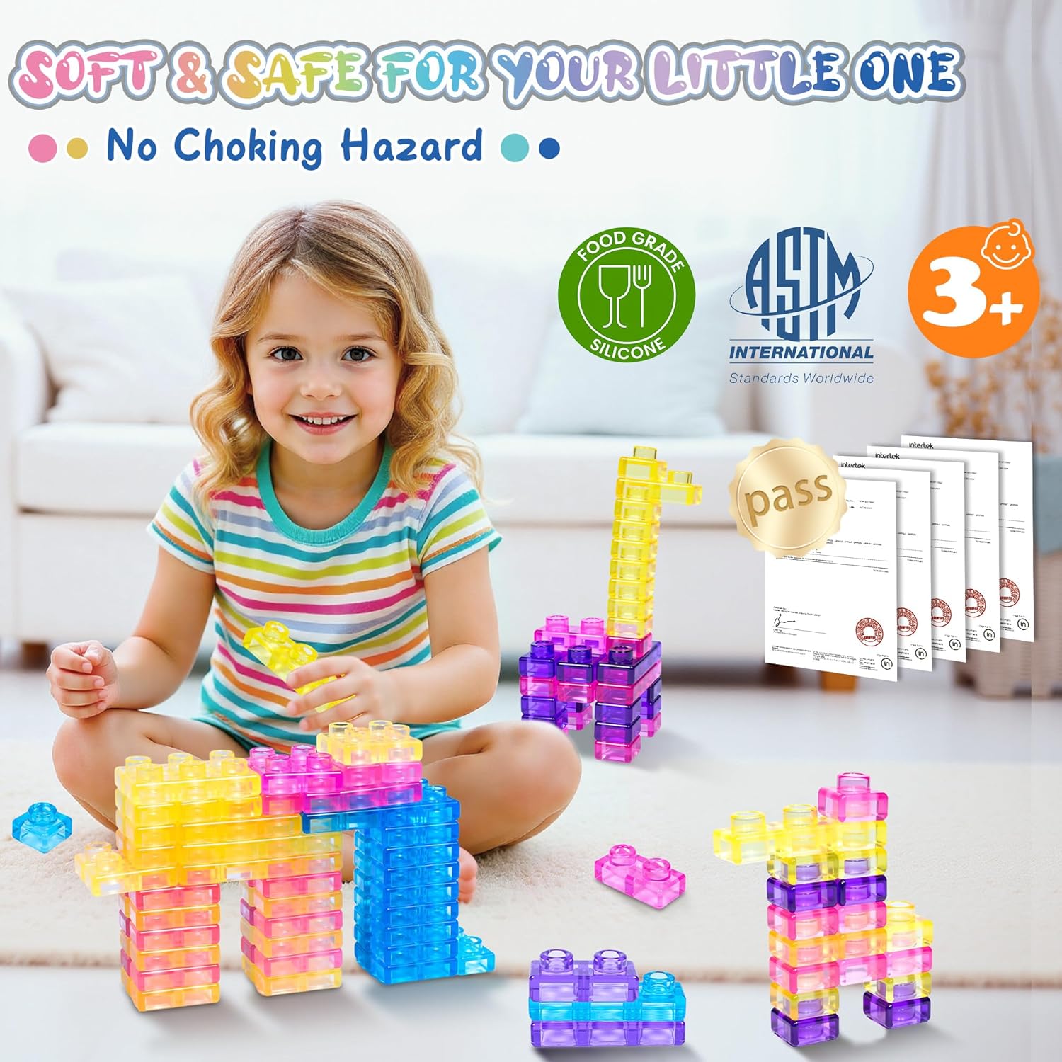 Detalle 2 de JOY SPOT! 40-Piece Sensory Soft Building Blocks for Toddlers (TPE Squishy Stack & Stretch Toy Set)