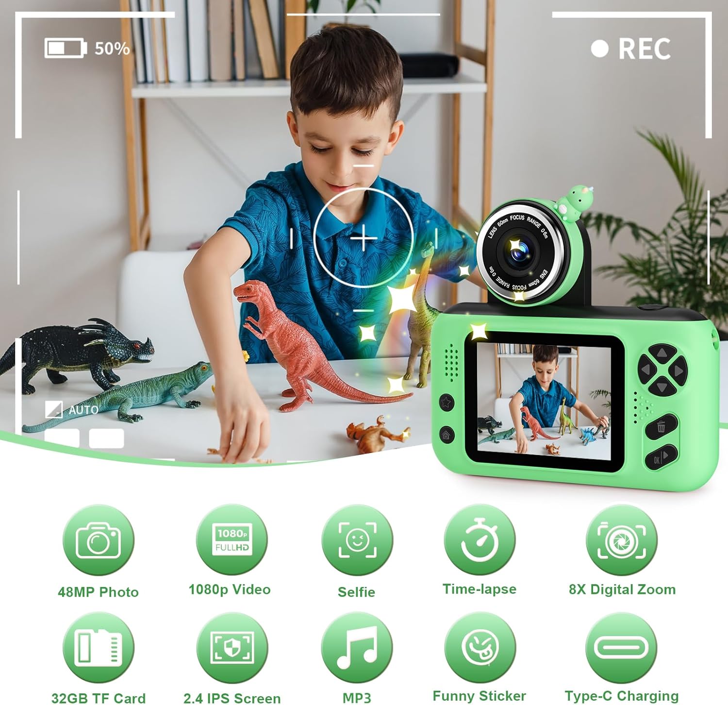 Thumbnail 5 de Makolle Kids Camera: 180° Flip Selfie Cam with 32GB Card for Kids Aged 3–10