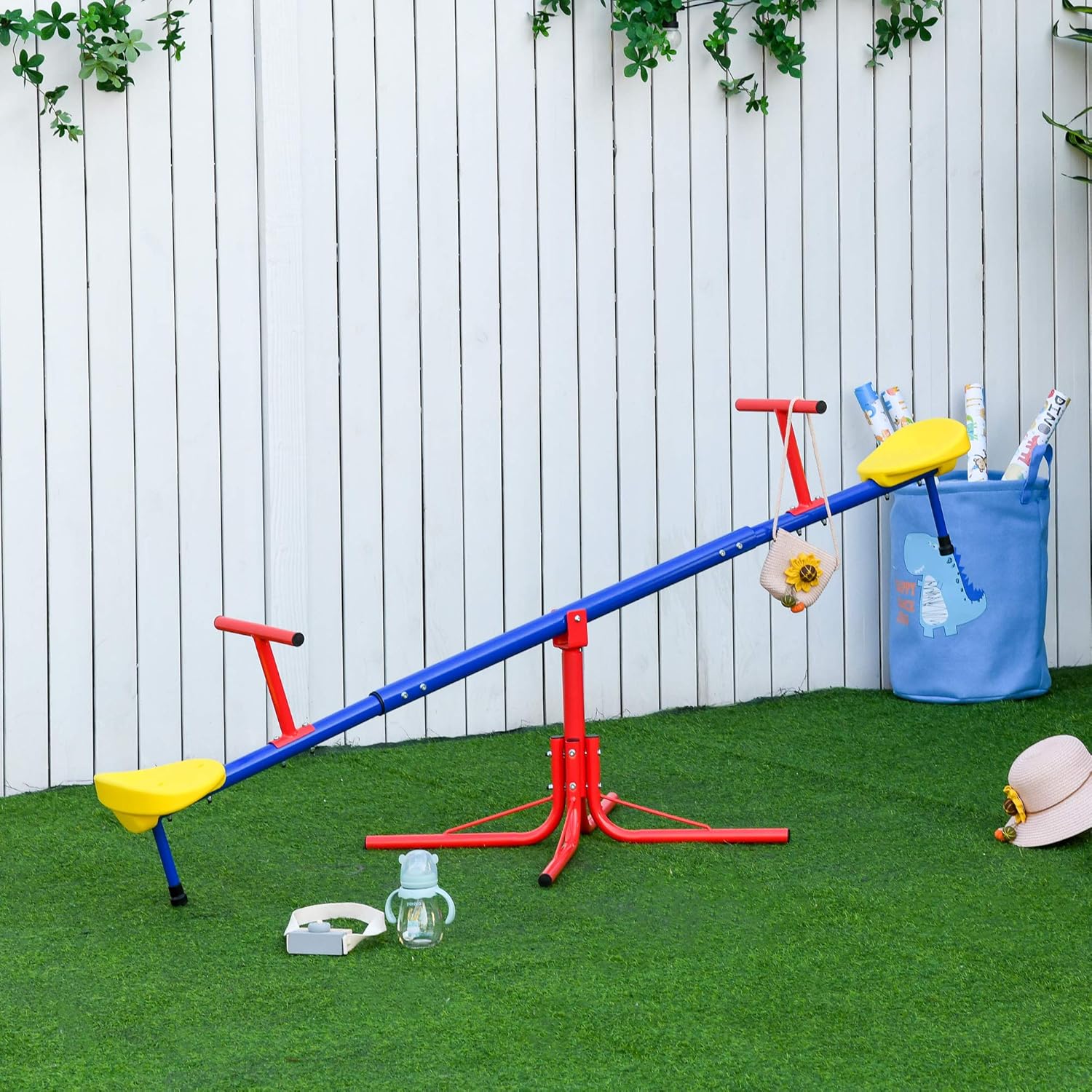 Detalle de Outsunny Balançoire à bascule avec rotation 360° pour enfants de 3 à 8 ans – cadre métal, pied 4 tiges (184 x 76 x 71 cm)