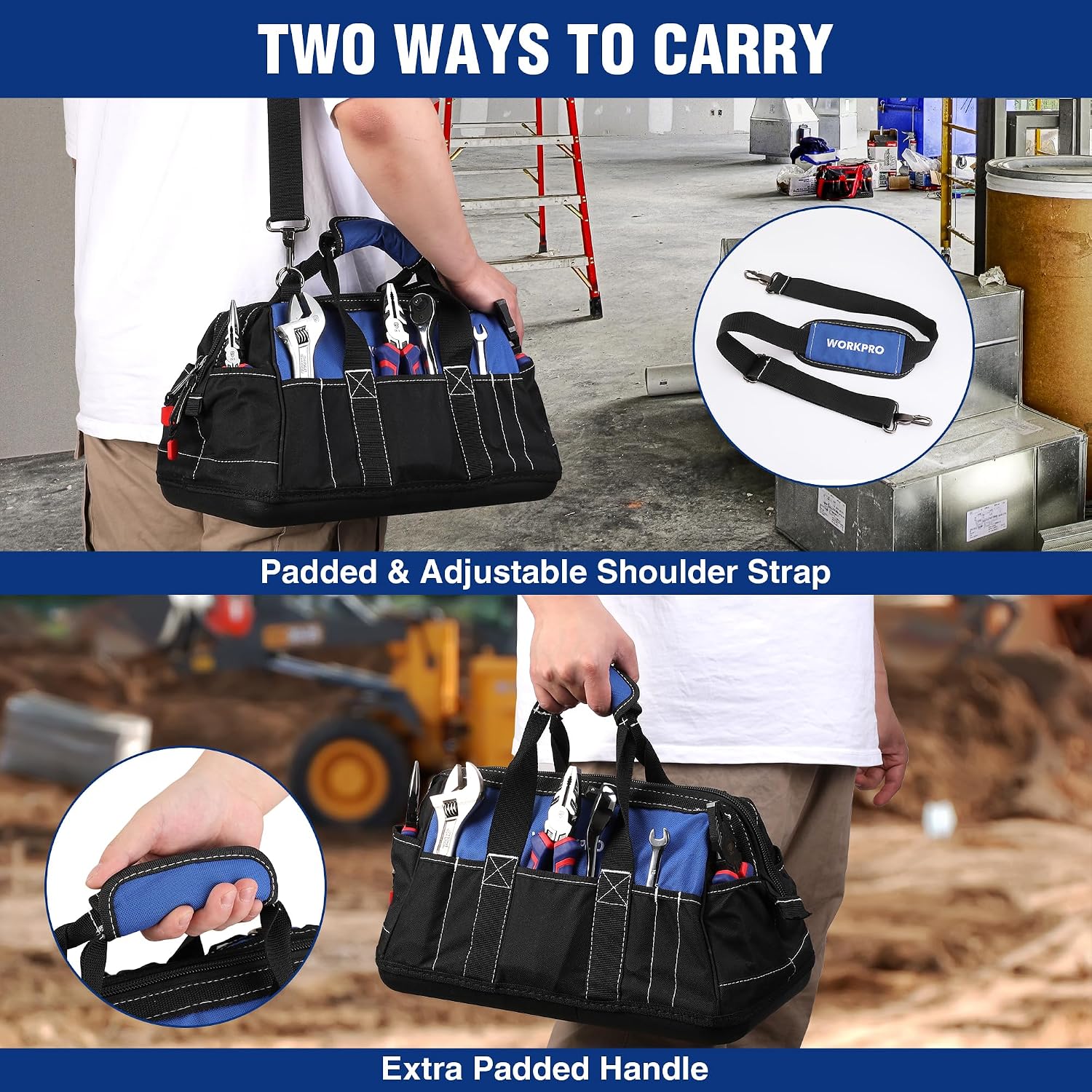 Thumbnail 6 de WORKPRO 16-inch Heavy-Duty Tool Bag – 40 x 22 x 26 cm with Waterproof Base and Wide-Open Design