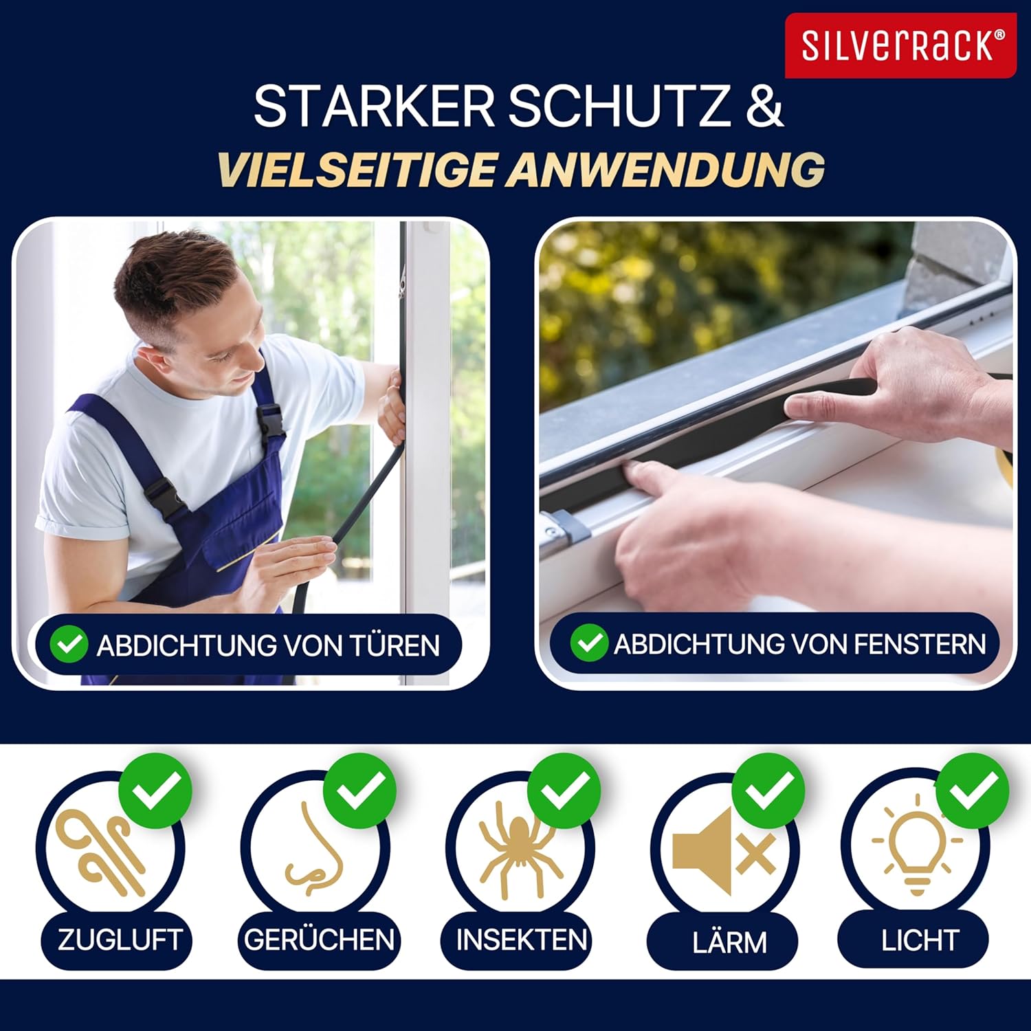 Thumbnail 3 de SilverRack Guarnizione autoadesiva per porta, 15 m (3 rotoli da 5 m), nera, 6 mm x 1,5 mm
