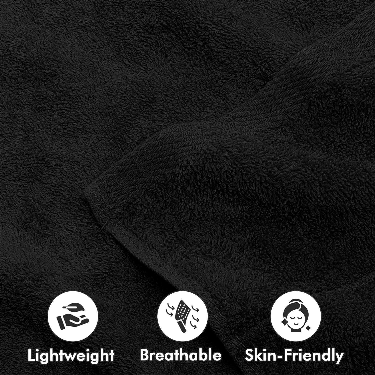 Thumbnail 5 de Novo Home Hand Towels for Bathroom – 100% Cotton, Pack of 6 (50x85cm) in Black