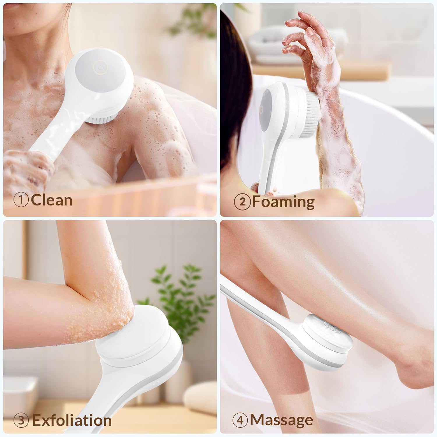Detalle 2 de Oh,XIYU Electric Back Scrubber (3-in-1) – IPX7 waterproof rechargeable dry brush with lotion applicator