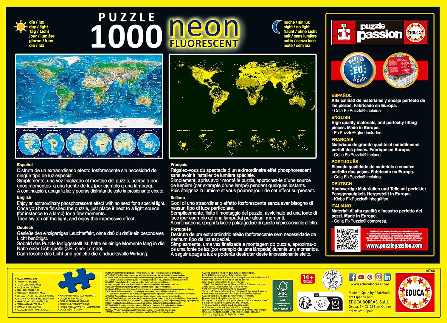 Thumbnail 3 de Puzzle Educa 1000 pièces pour adultes – Mappemonde Néon (16760), 68 x 48 cm