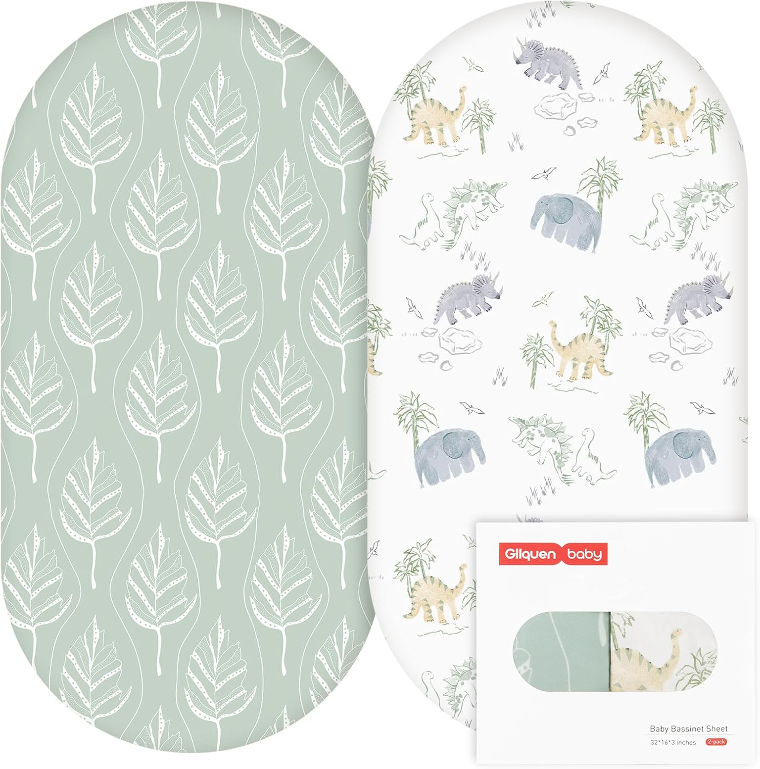 GLLQUEN BABY 2 Pack Moses Basket Fitted Sheets (Dinosaur Explorer) – 81 x 41 cm