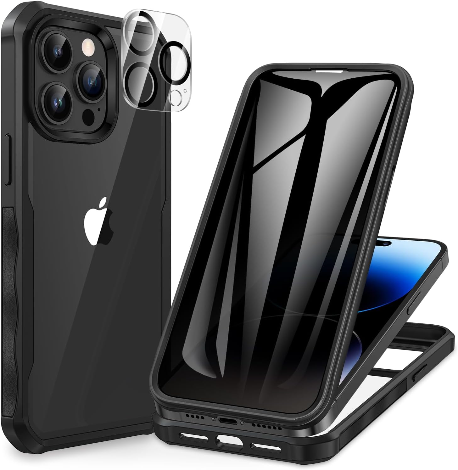 Detalle de CENHUFO iPhone 14 Pro Case with built-in anti-spy privacy screen protector (Black)