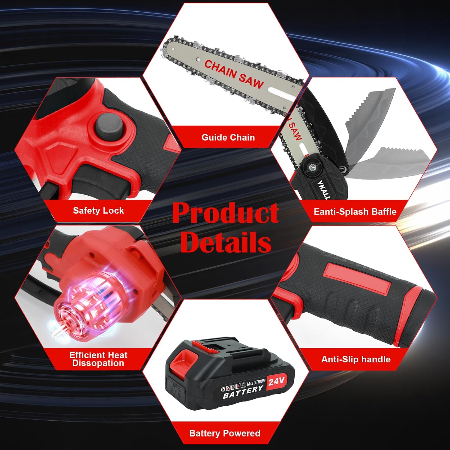 Detalle 2 de Mini Motosega 24V con 2 Batterie da 4000mAh: potatura semplice e sicura