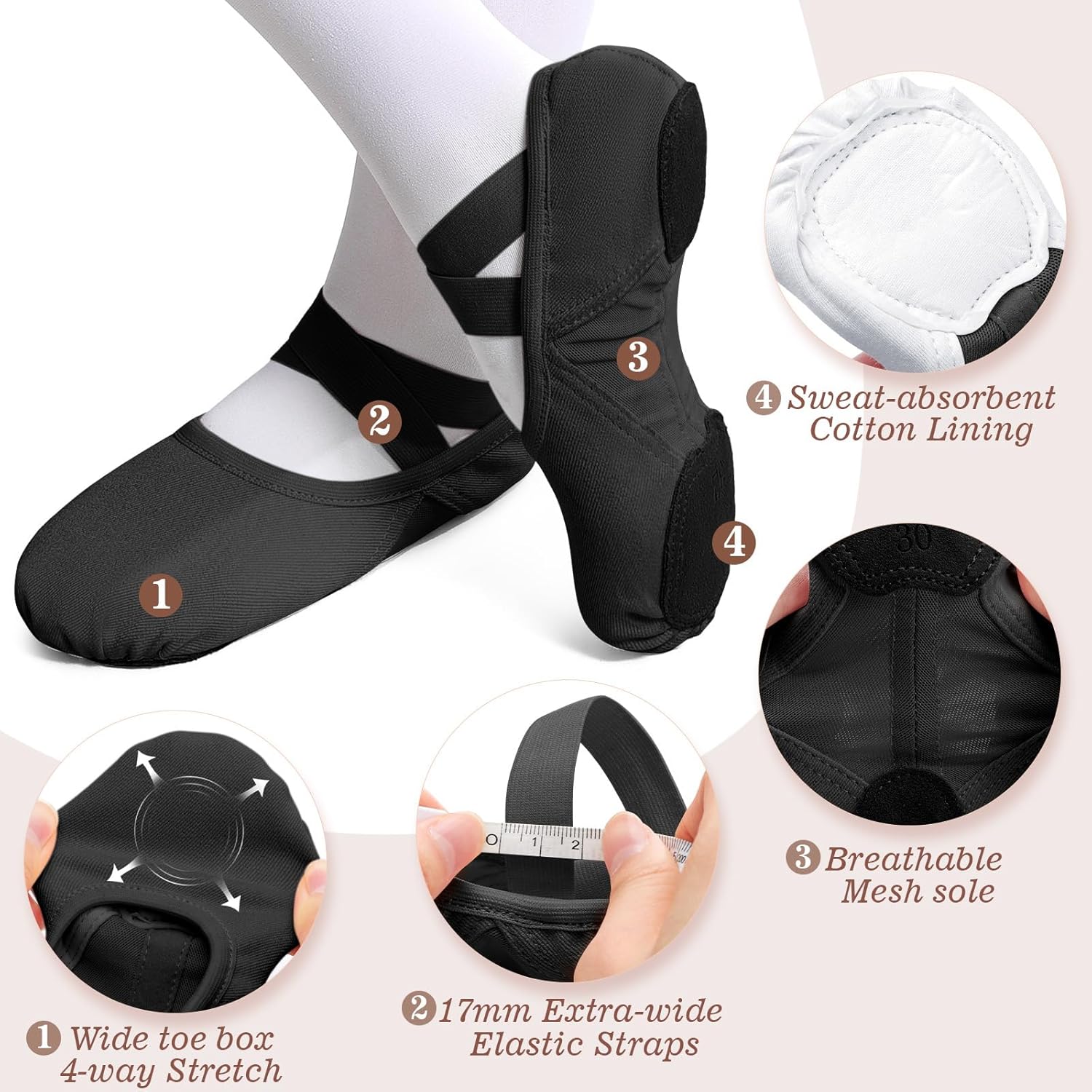 Thumbnail 2 de GroYolan Ballet Shoes for Girls and Women – Stretchy Mesh Split-Sole Ballet Flats