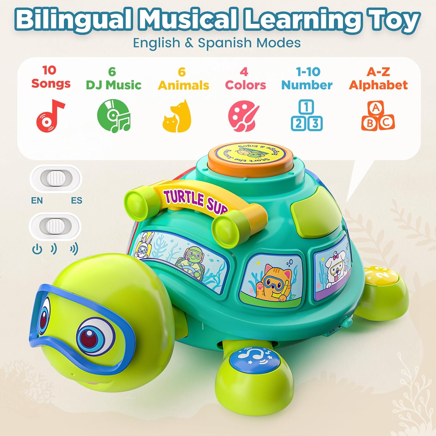 Thumbnail 3 de Musical Crawling Turtle Toy for Babies (3–12 Months) – Light-up, Bilingual Learning Fun