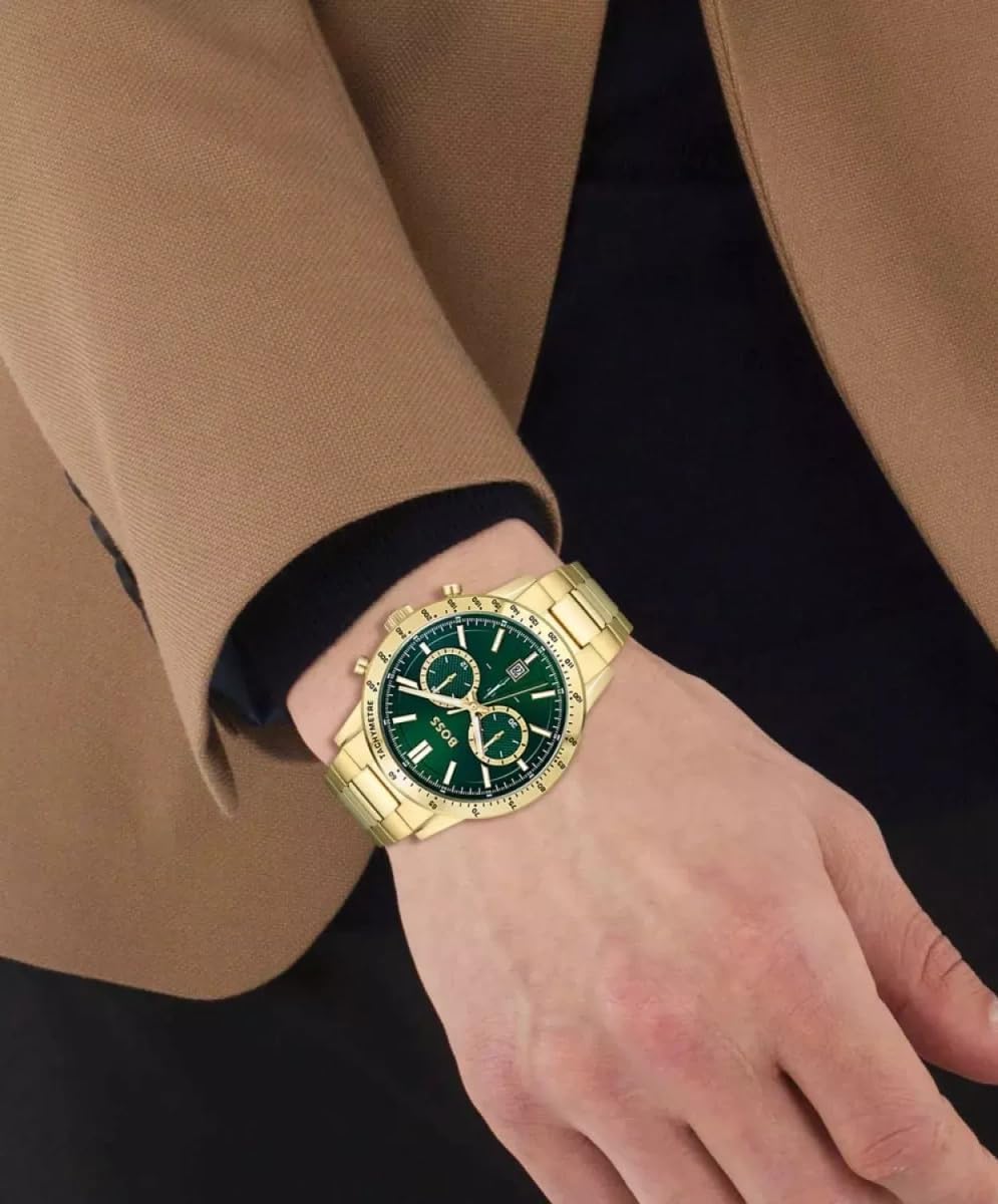 Detalle de BOSS Chronograph Quarz Uhr für Herren – Allure Kollektion mit Goldfarbenem Edelstahlarmband (1513923)