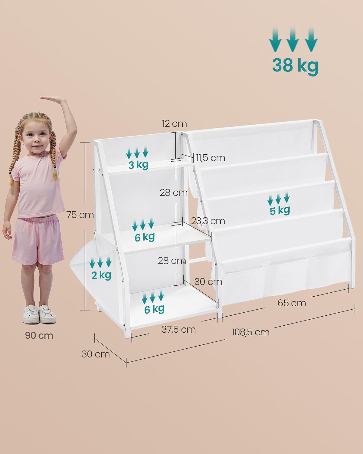 Thumbnail 2 de SONGMICS GKR024W01 Libreria per bambini 75 cm