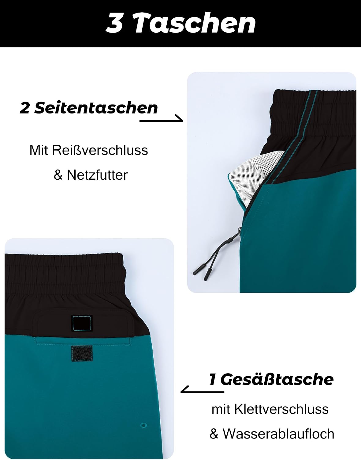 Thumbnail 3 de Atforna Badehose Herren mit Mesh-Innenslip & Reißverschlusstasche – Schnelltrocknend, atmungsaktiv, 4-Wege-Stretch