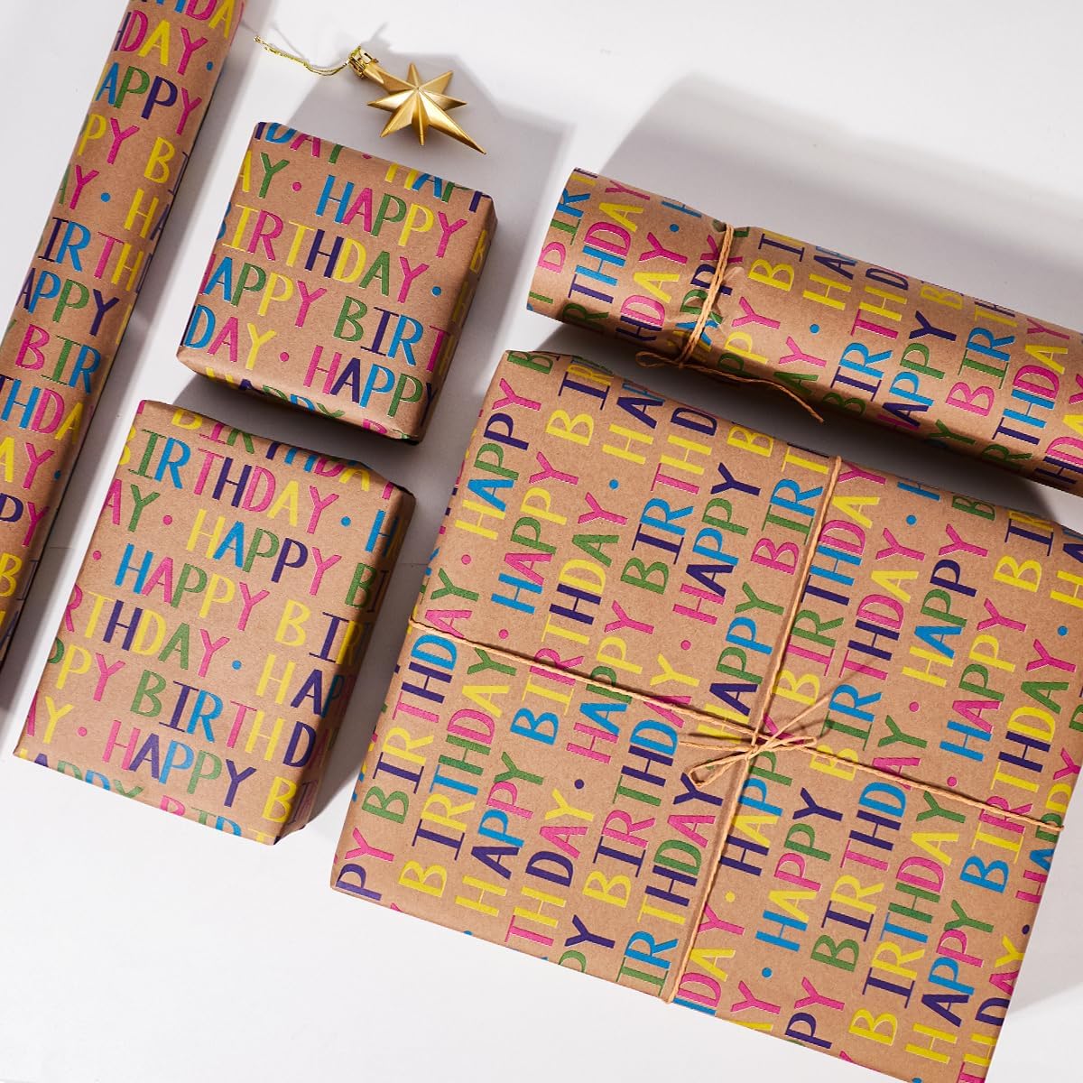 Thumbnail 2 de HBell Birthday Wrapping Paper Roll 43cm x 10m – Kraft card with gridlines and colourful Happy Birthday design