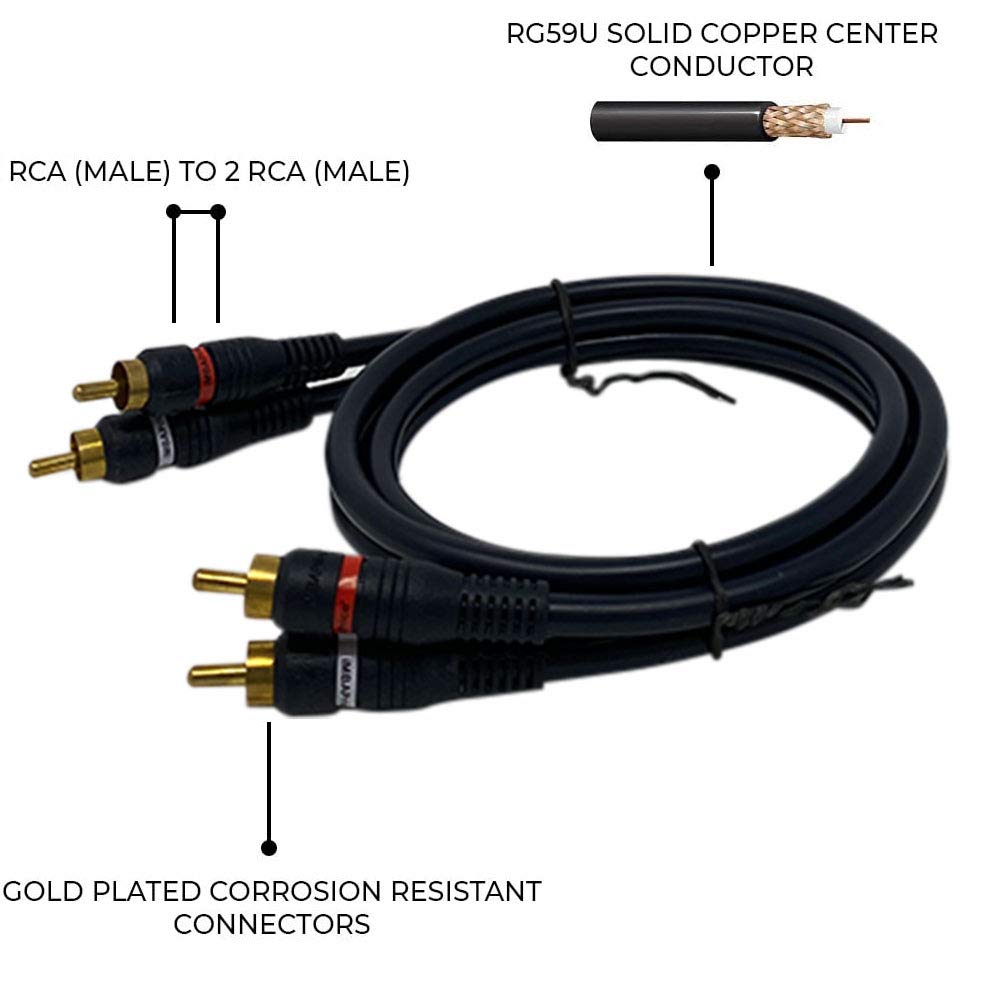 Detalle 2 de iMBAPrice 3 feet 2RCA Male to 2RCA Male Home Theater Audio Cable (3 Feet, Black)