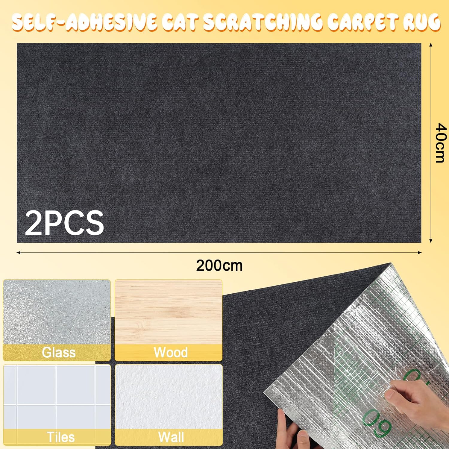 Thumbnail 1 de Yokuni Kratzmatte Katze (200 x 40 cm) selbstklebend – Kratzwand für Katzen zum Zuschneiden