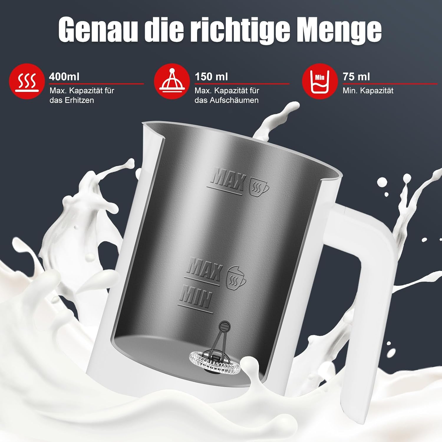 Detalle de Ovetedot Milchaufschäumer 4-in-1 (400 ml) für heißen & kalten Milchschaum