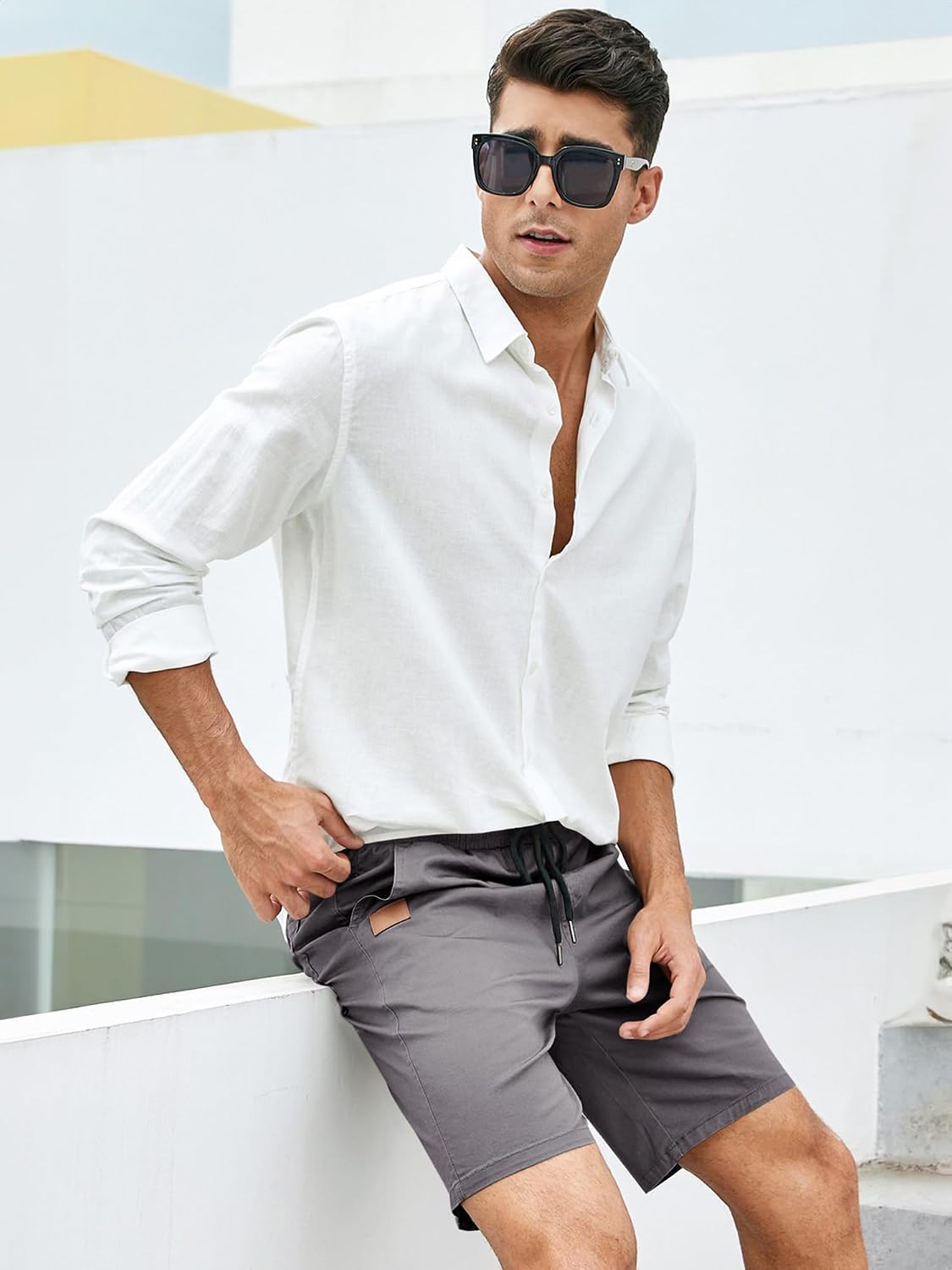 Detalle de JMIERR Men's Cotton Stretch Shorts: Casual Drawstring Twill Chino Shorts