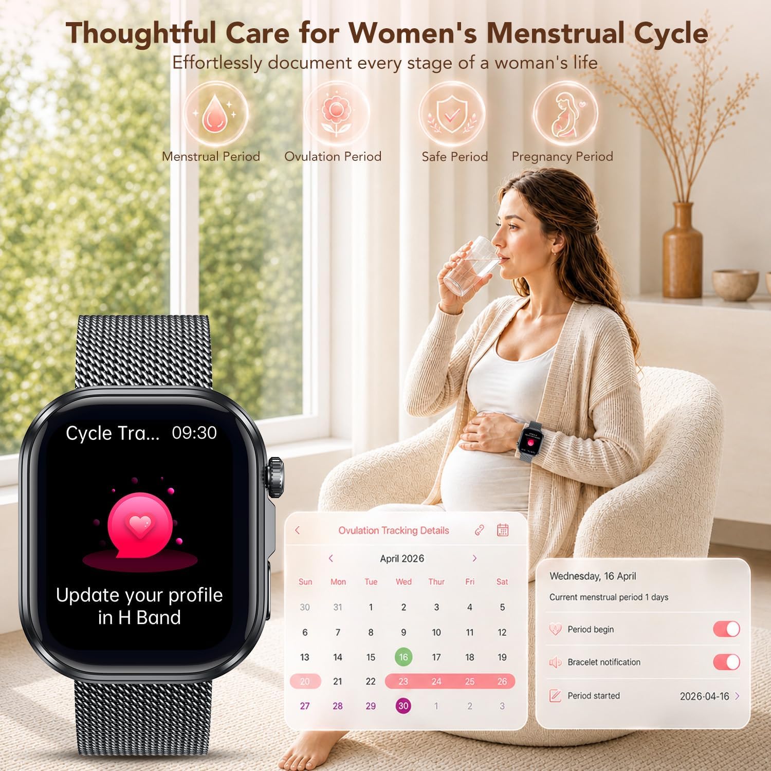 Detalle de ECG HRV Smart Watch for Women: Cardiovascular Health, 130+ Sports Modes & Bluetooth Calling