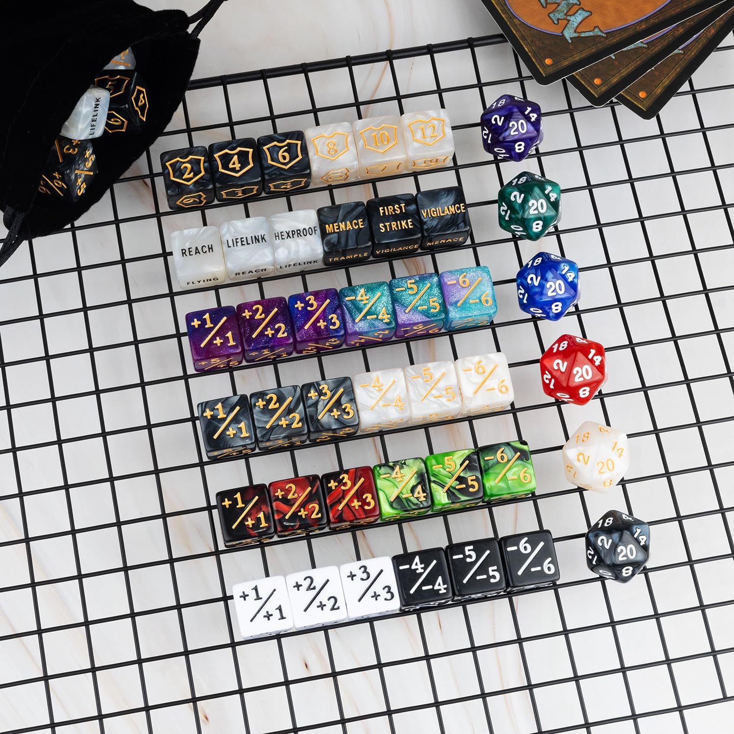 Thumbnail 3 de 78 Pieces MTG Dice Counters Bulk Life Keyword Counter Dice Set Plus 1/+1 Buff Ability Tokens for MTG, TCG, Cards Gaming Accessories