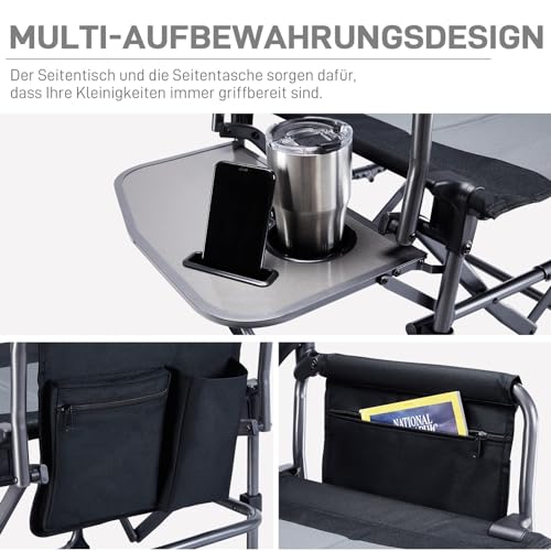 Detalle de EVER ADVANCED Campingstuhl Faltbar 180 KG – Regiestuhl mit Seitentisch und Seitentasche