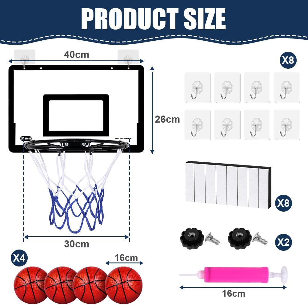 Detalle 2 de OSDUE Mini Basketball Hoop Set – Wall mounted indoor hoop with 4 rubber balls & portable pump