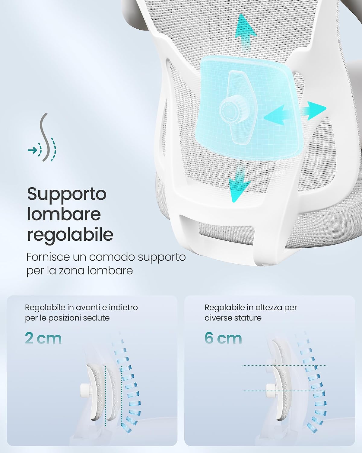 Detalle de SONGMICS Sedia da Ufficio Ergonomica OBN066GD01: comfort regolabile e supporto completo