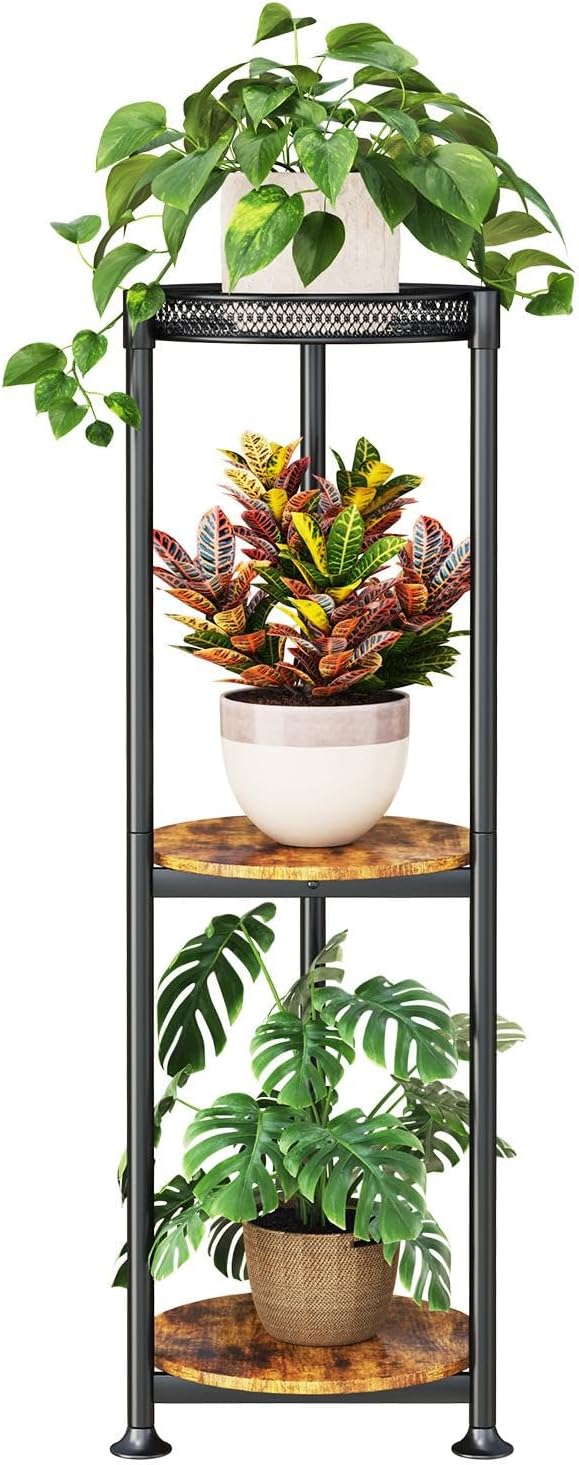 Detalle de Atpddpey 3-Tier Plant Stand, Metal and Wood Corner Shelf
