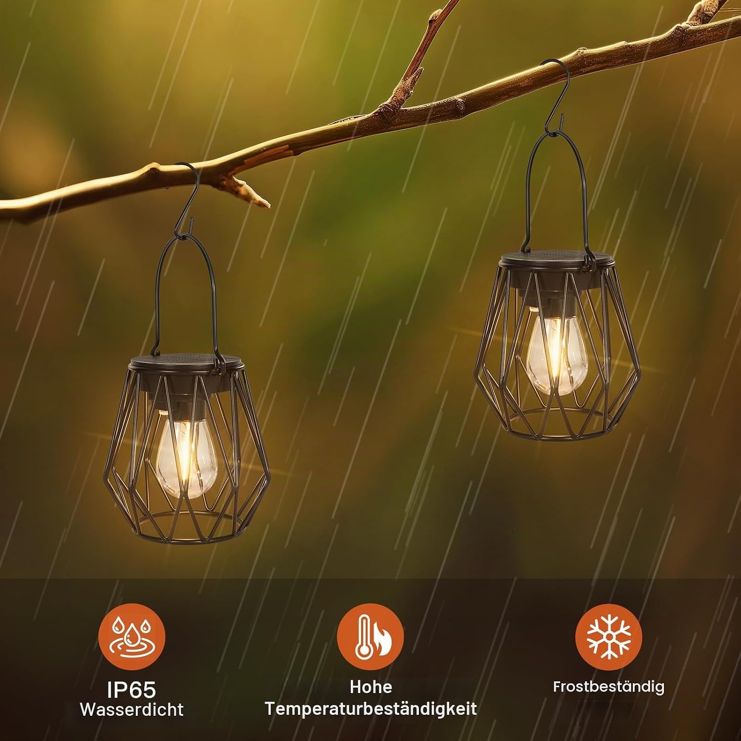 Detalle de Ketom 2er-Set Solar-Laternen für außen (hängend & stehend) IP65, Vintage, mit LED und Haken, schwarz