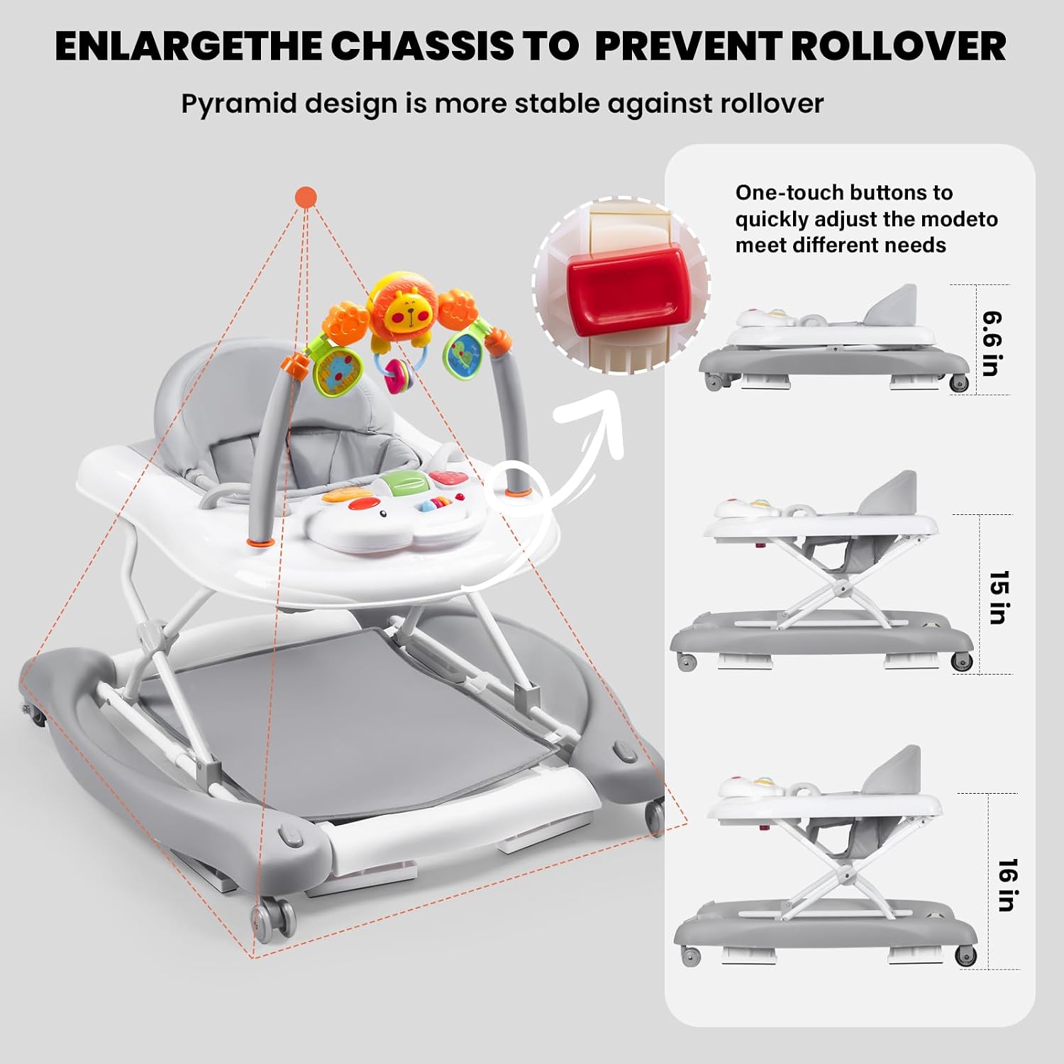 Thumbnail 6 de Boyro 5-in-1 Baby Walker: 6–18 Months, 3-Position Height, Foldable with Music and Toys