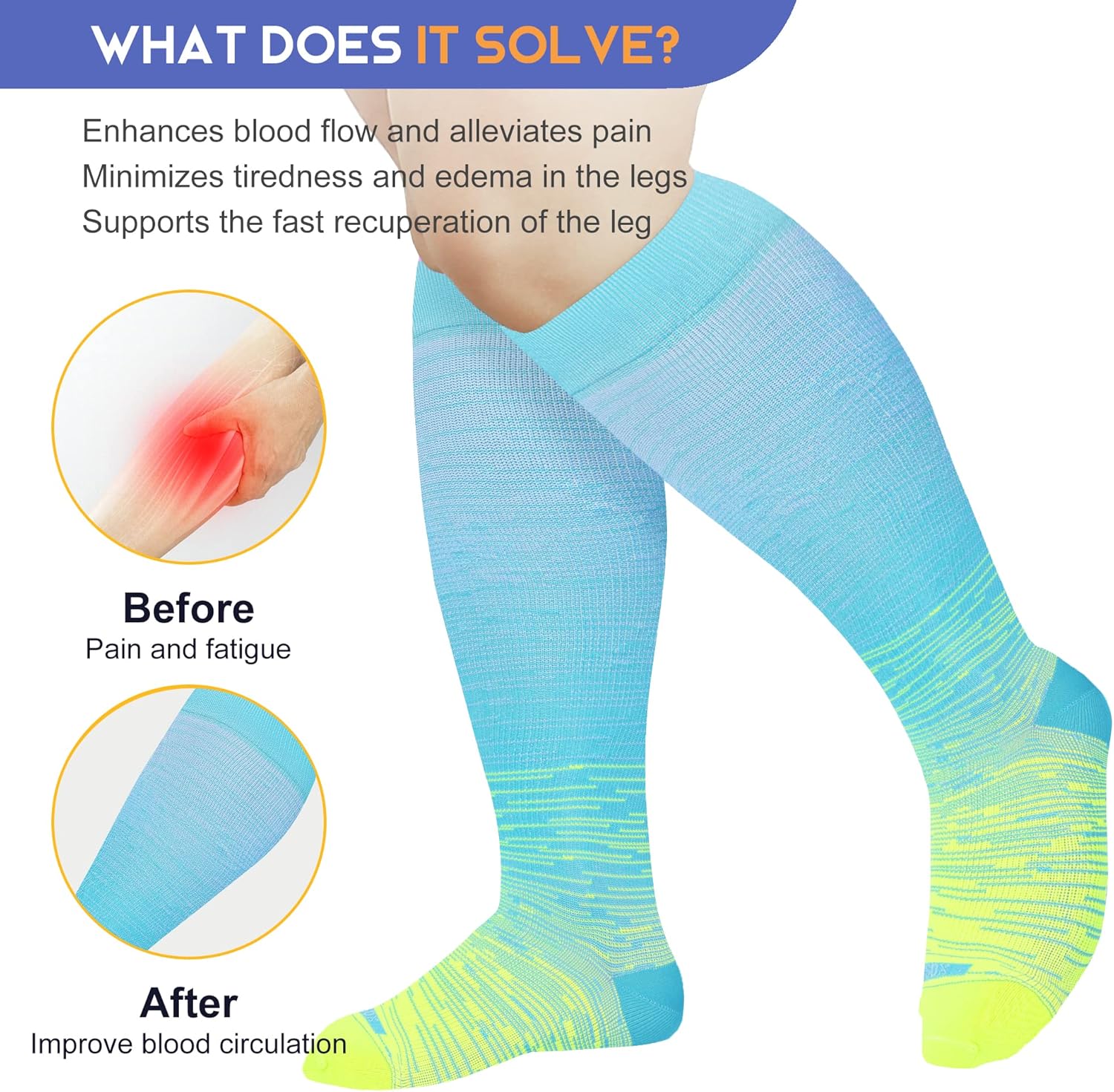 Thumbnail 1 de LEVSOX Plus Size Compression Socks for Wide Calf (15-20 mmHg) – Knee-High Support for Nurses, Pregnant Women, Travelers