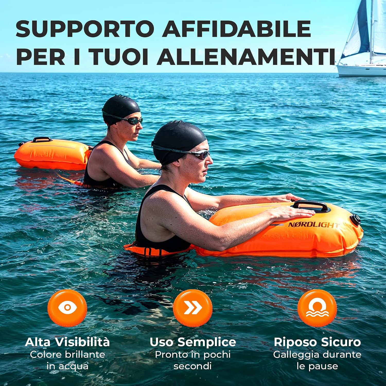 Detalle de Nordlight Boa Nuoto Acque Libere - Dry Bag Pull Buoy: Sicurezza, Visibilità e Praticità per Triathlon e Nuoto Open Water