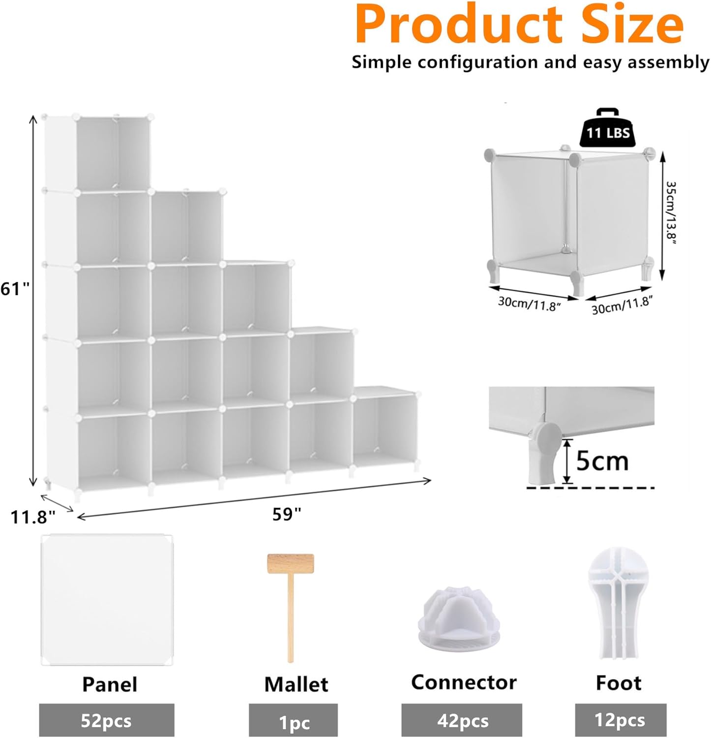 Detalle de AWTATOS 16-Cube Storage Organizer (Stackable Cube Shelves), White