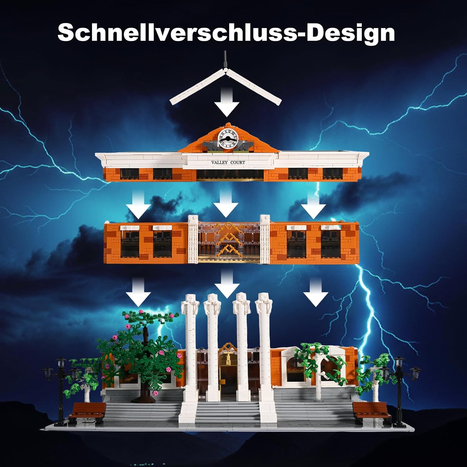 Thumbnail 3 de MikaBrical Clock Tower Courthouse – 4269 Teile mit Flugauto und detailliertem Innenleben