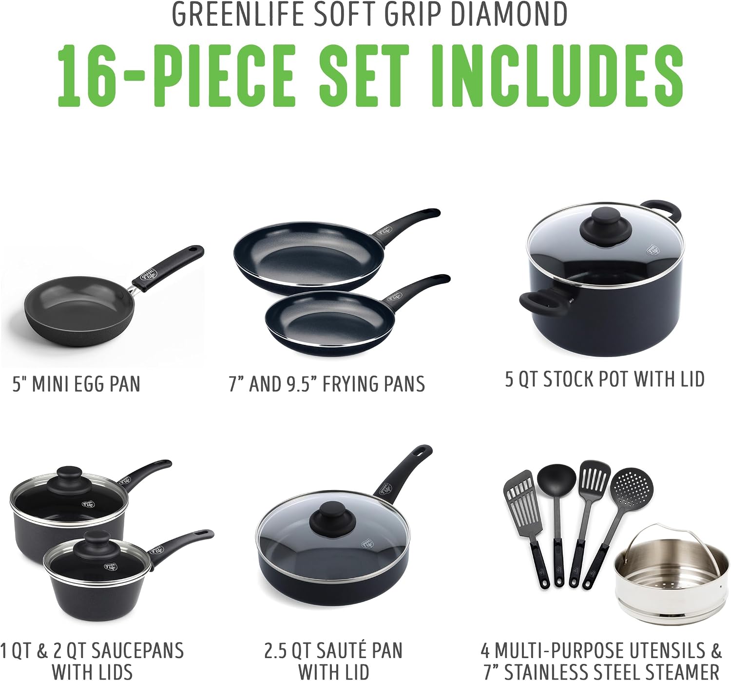 Detalle de GreenLife 16-Piece Nonstick Cookware Set