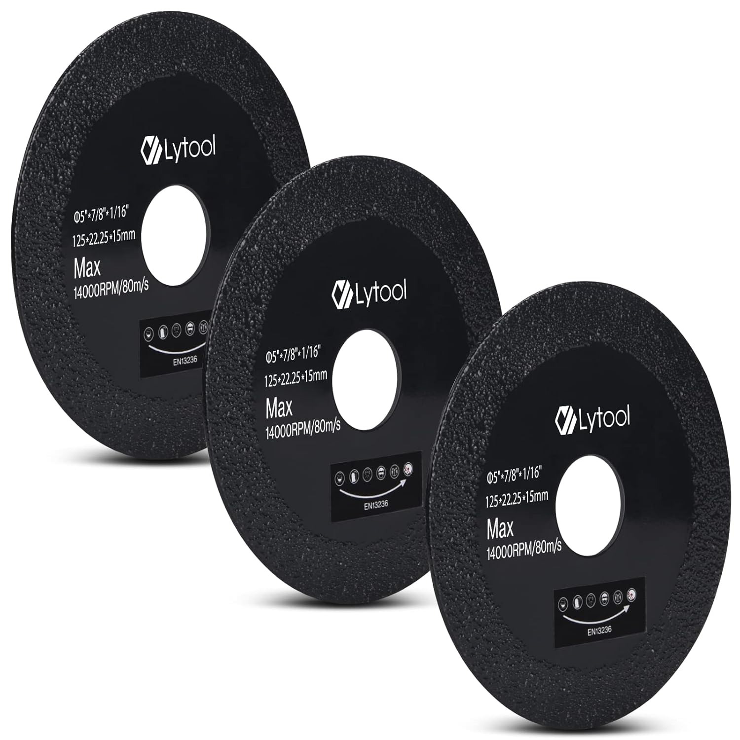 Detalle 2 de Lot de 3 disques diamants Lytool 115 mm (tronçonnage) pour verre et carrelage, avec meuleuse angulaire
