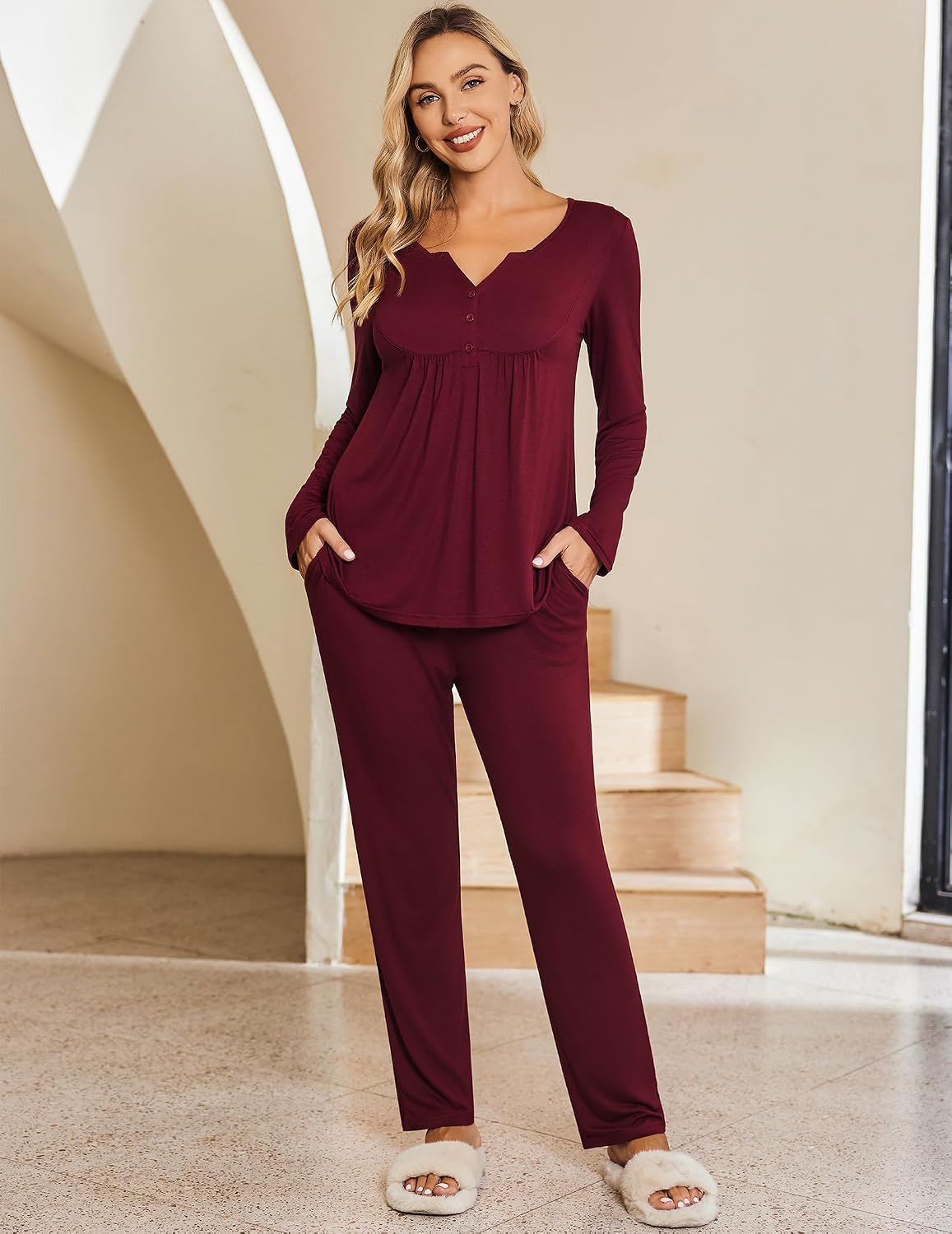 Detalle 2 de Ekouaer Maternity Nursing Pajama Set in Polyester-Spandex