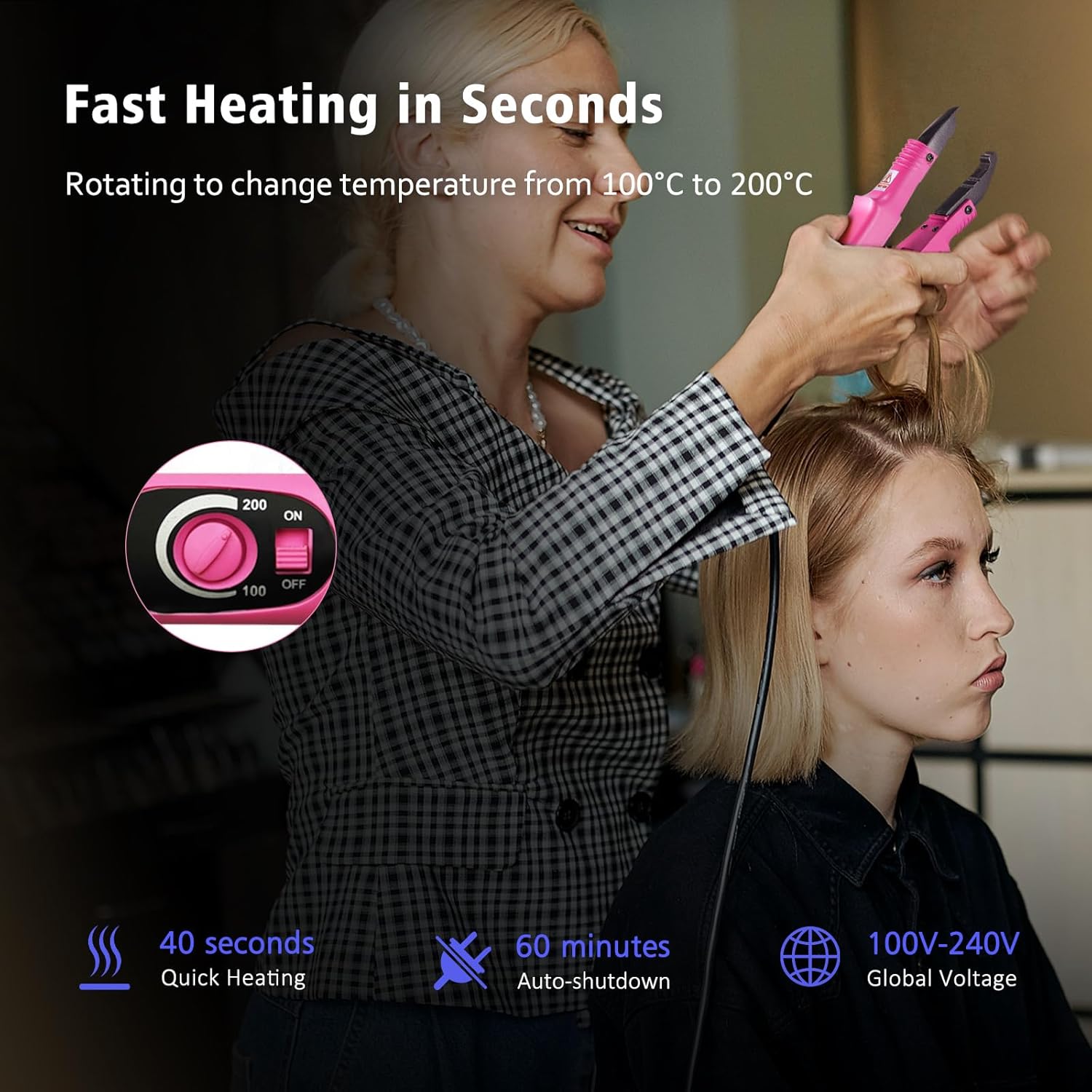 Detalle de janelove Wärmezange für Haar Extensions (100–200 °C) – für Bondings, Rosa