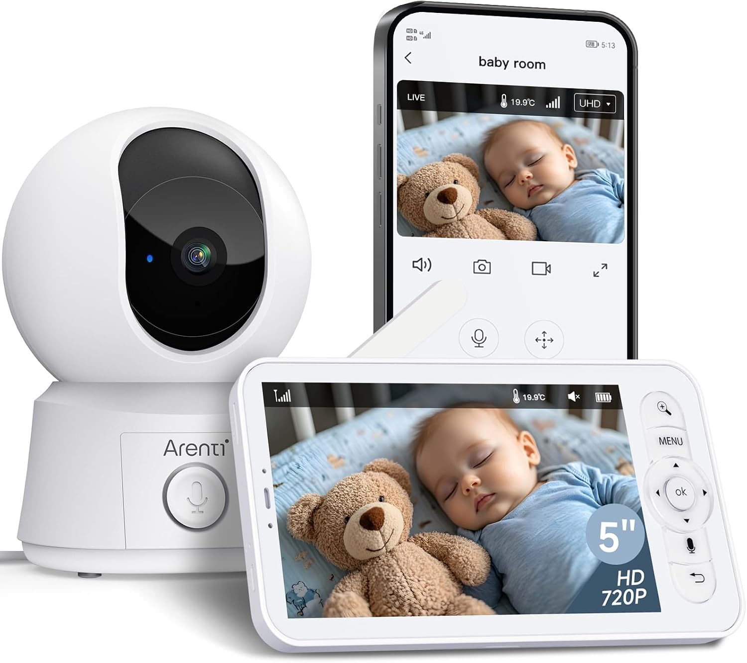 Detalle de ARENTI Babyphone 5" Display — 1080p Kamera