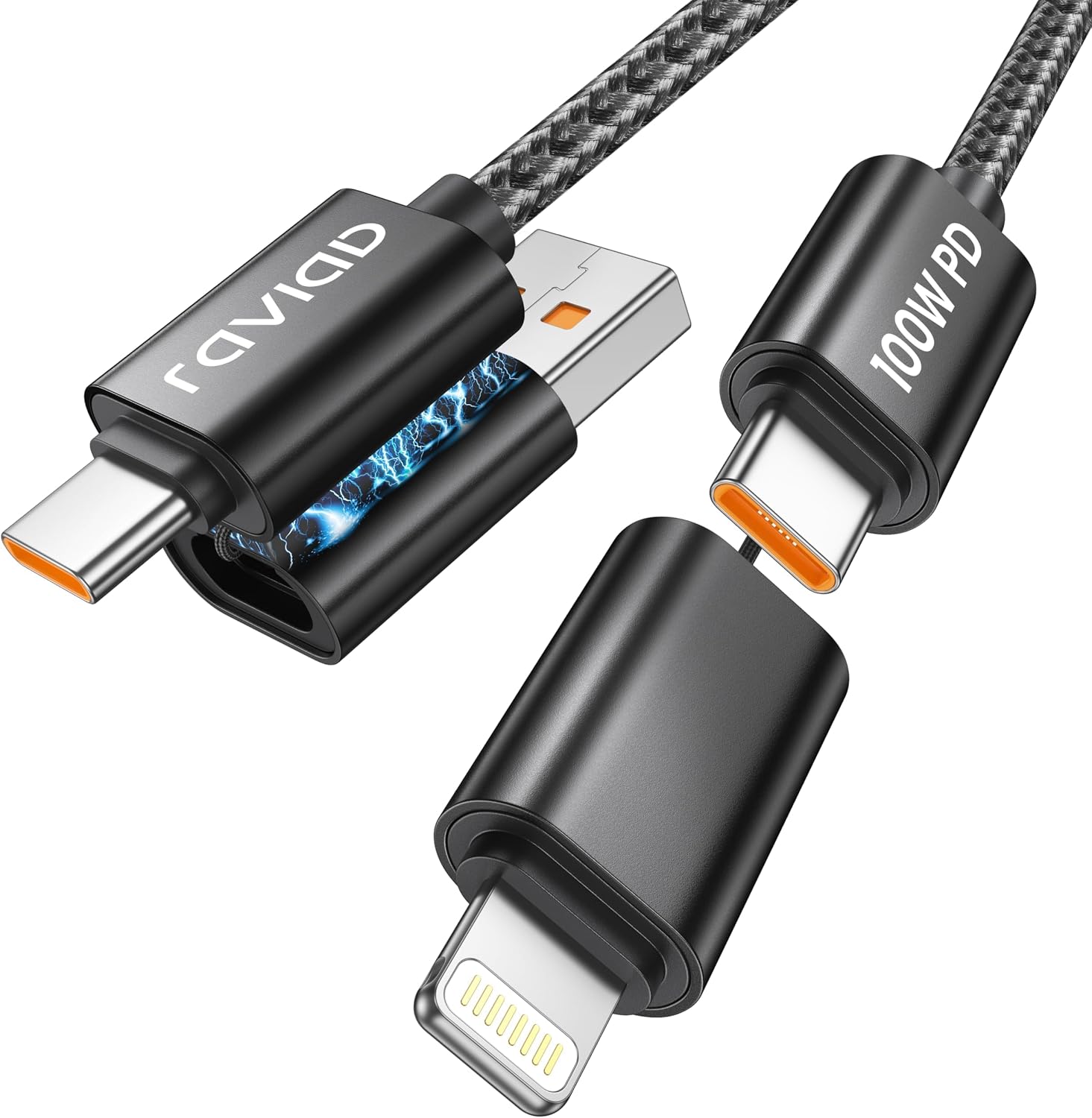 Detalle de Câble RAVIAD 4 en 1 USB C/USB A vers Lightning