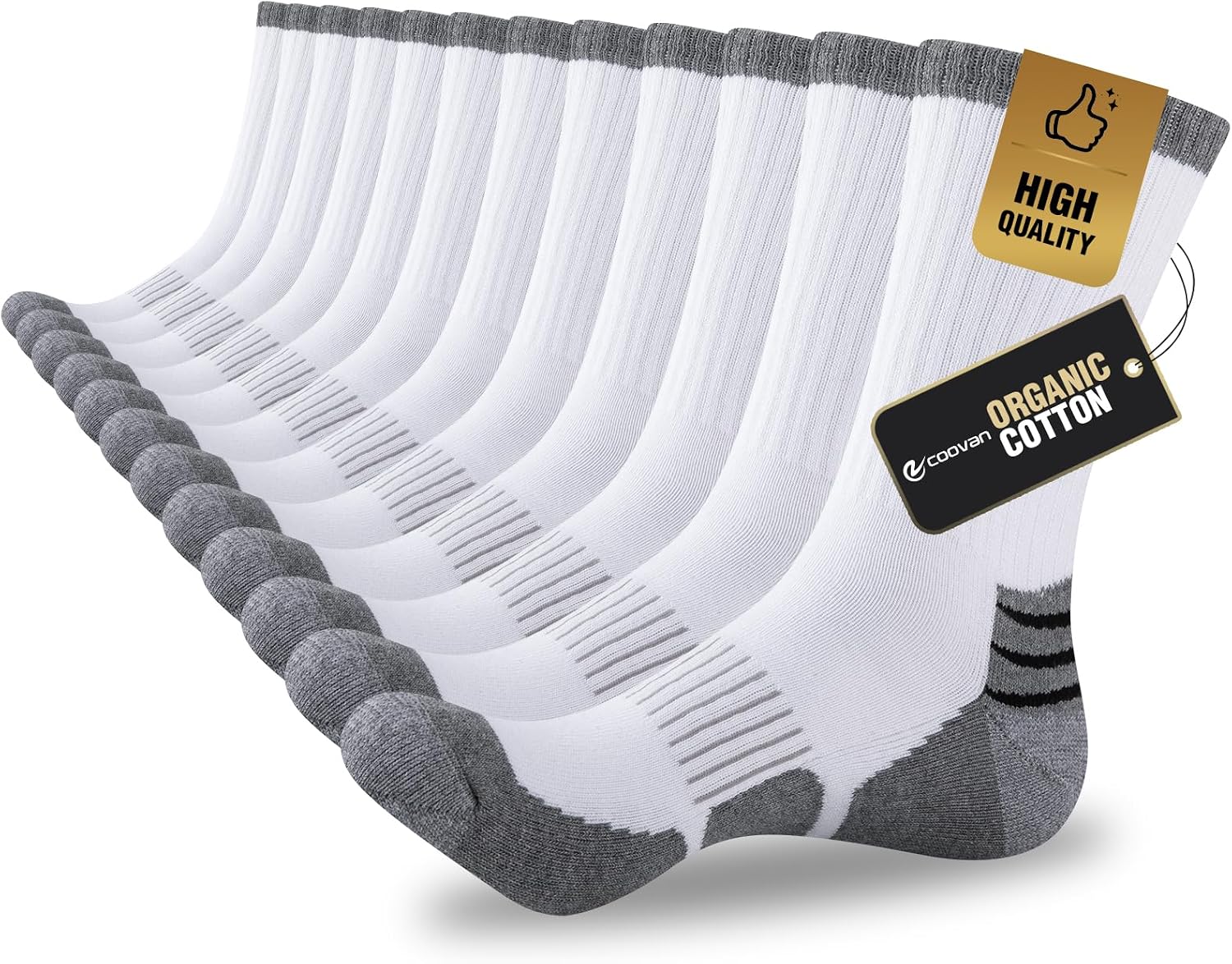 Detalle de COOVAN Men's Cotton Crew Socks, 6 Pairs, Cushioned and Moisture-Wicking
