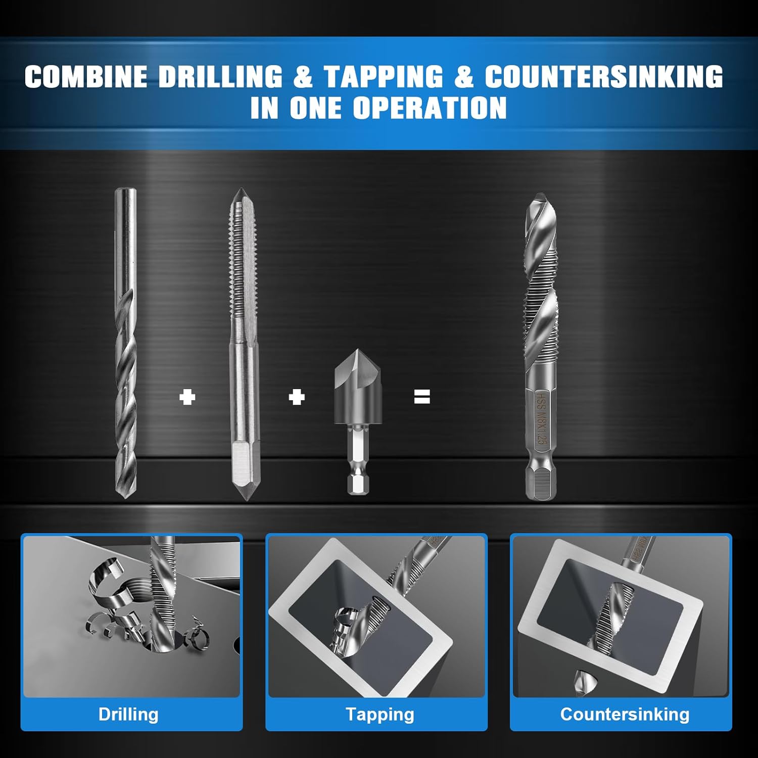 Thumbnail 3 de 6-teiliges Kombi-Bohrer & Gewindeschneider-Set M3–M10 (HSS) mit Rostschutzbeschichtung – für Metall, Holz & Kunststoff