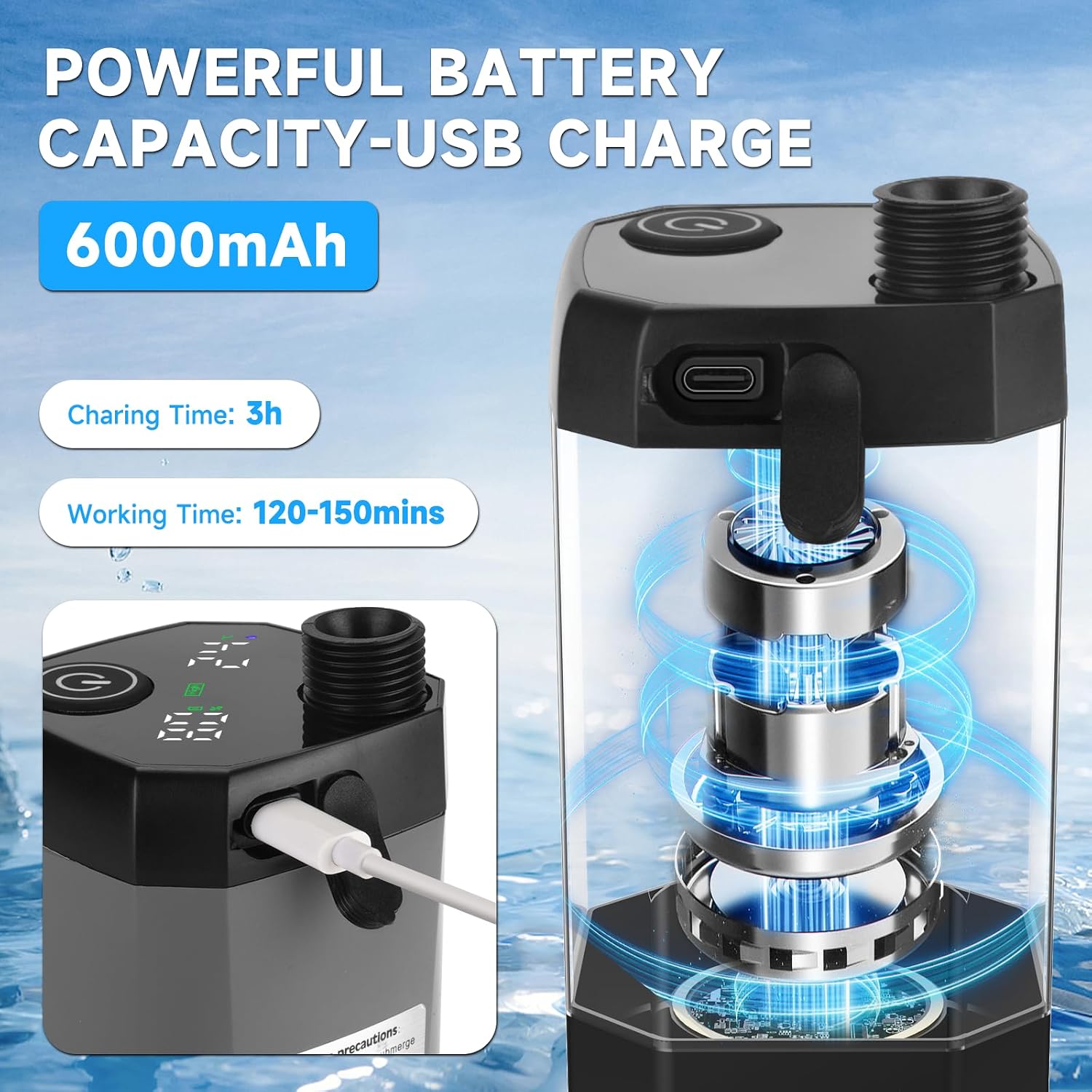 Detalle de vignuto GB15 Portable Camping Shower with Rechargeable Pump and LED Display