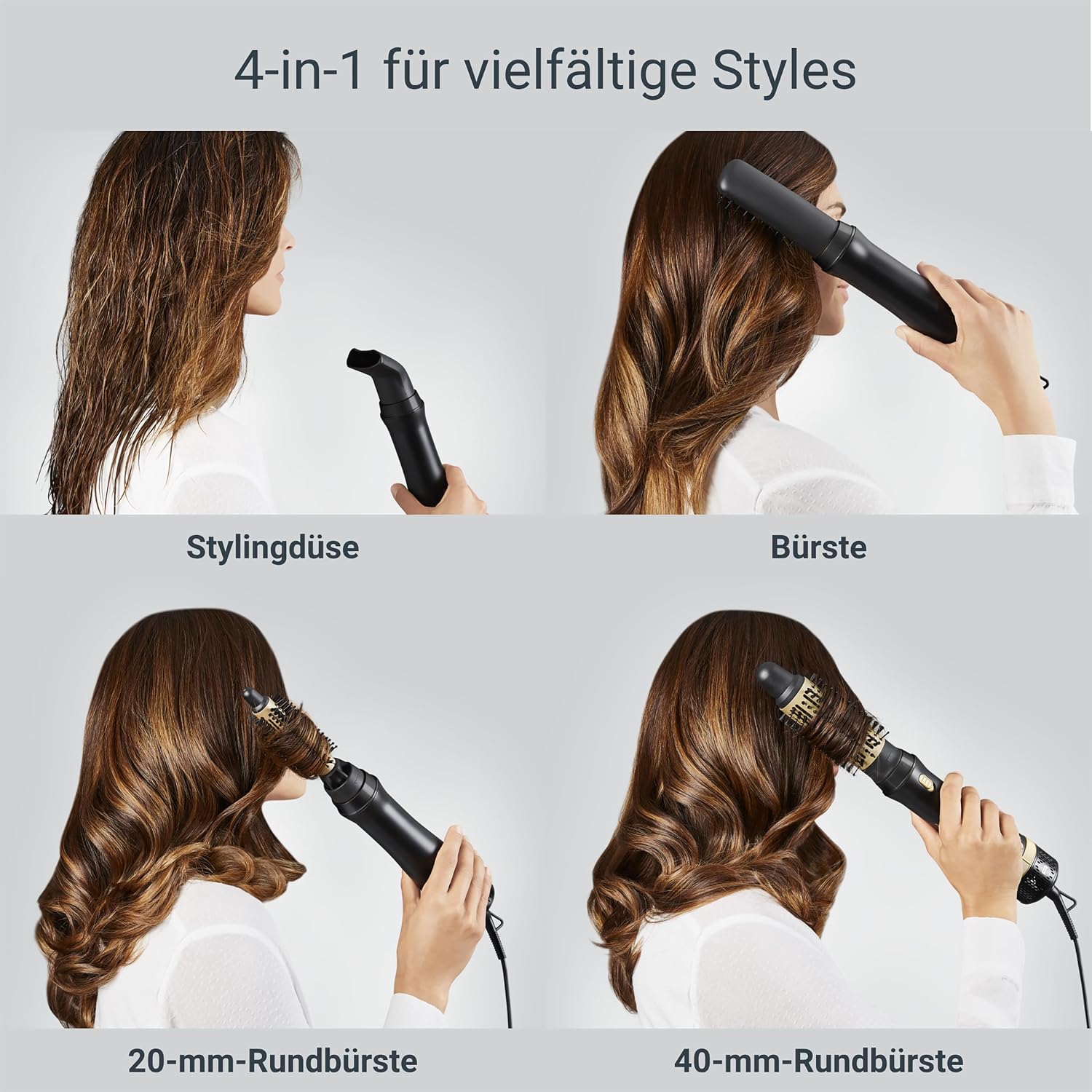 Detalle de Rowenta Express Style 4-in-1 Warmluftbürste CF6330F0 – Keramikbeschichtung, 4 Aufsätze