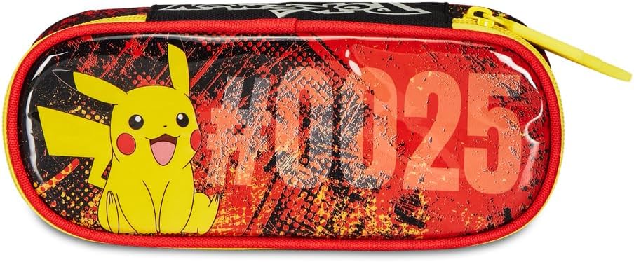 Detalle de Seven Trousse monozip ROUND PLUS Pokémon Pikachu jaune rouge avec organisateur intérieur et élastiques