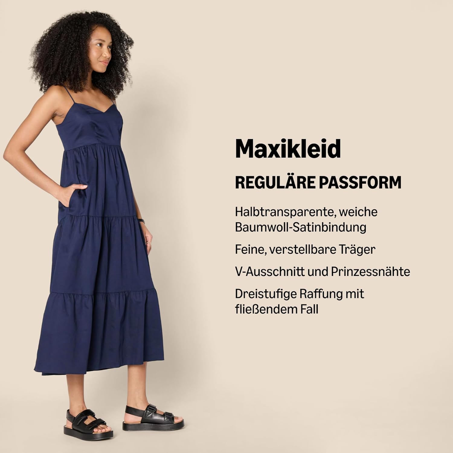 Thumbnail 1 de Amazon Essentials Damen gestuftes Fit-and-Flare-Maxi-Kleid aus Baumwollsatin mit Empire-Taille