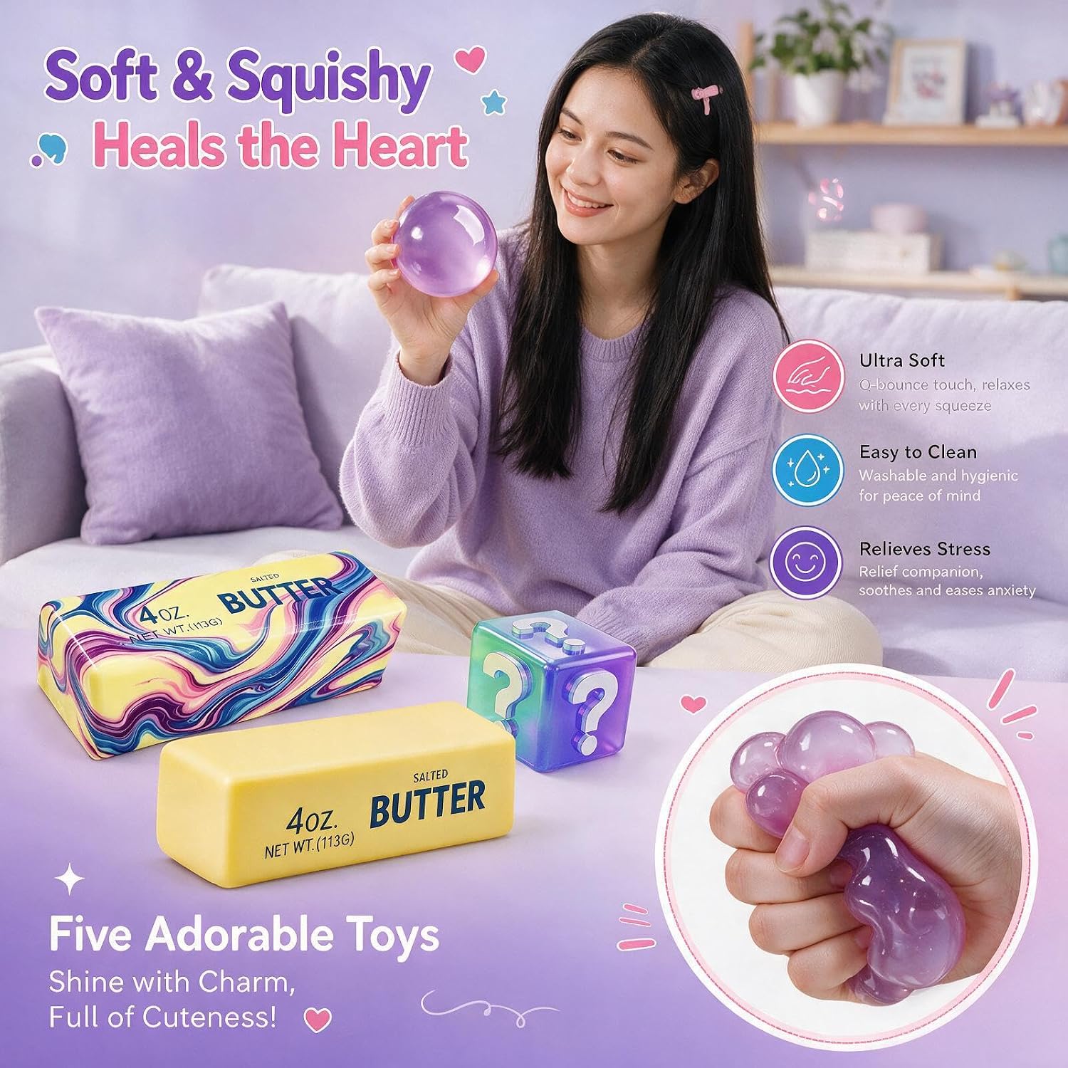 Thumbnail 2 de iJUKPX 4-Piece Squishy Pack, Butter and Coconut Oil Squeeze Toys