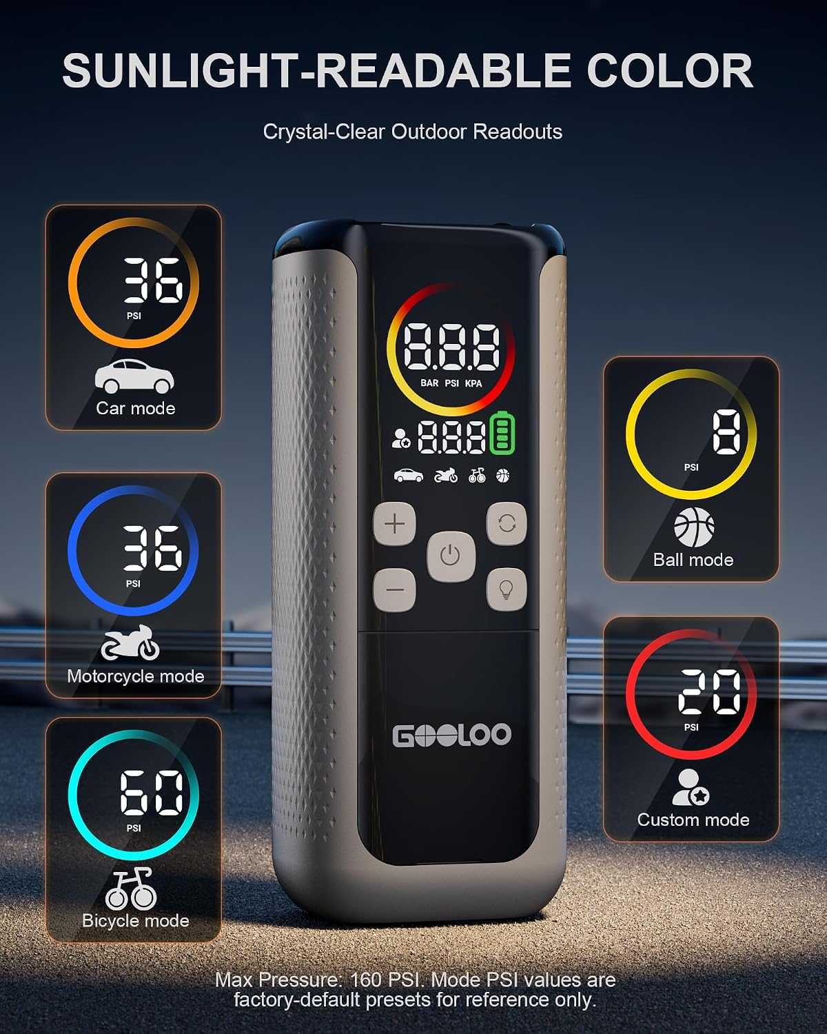Thumbnail 2 de GOOLOO GT160 DUAL portable tyre inflator (dual-cylinder) up to 160 PSI with LED colour screen