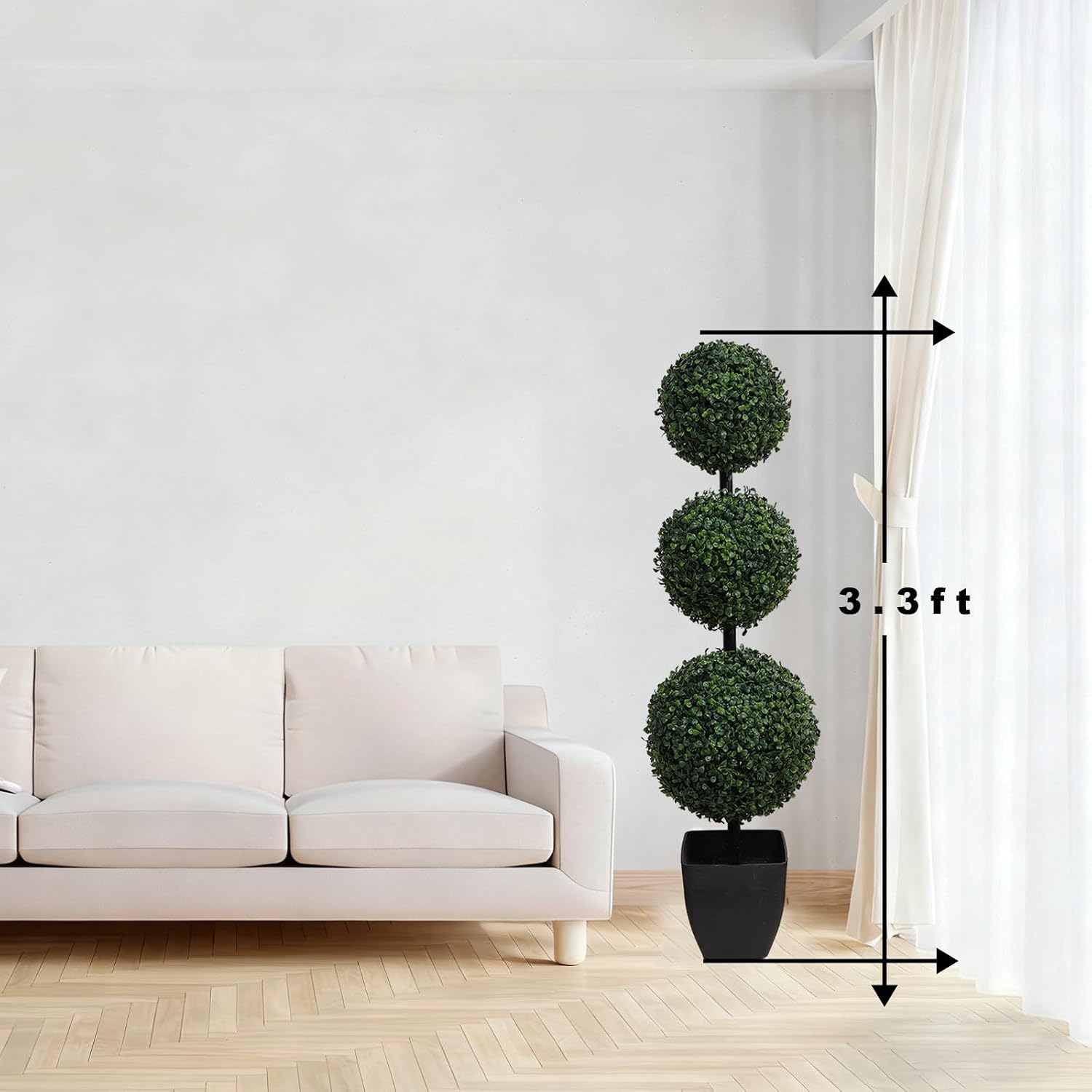 Detalle de momoplant Artificial Boxwood Topiary Ball Trees, 3.3ft Set of 2 – Durable, Ready-to-Display Indoor/Outdoor Decor