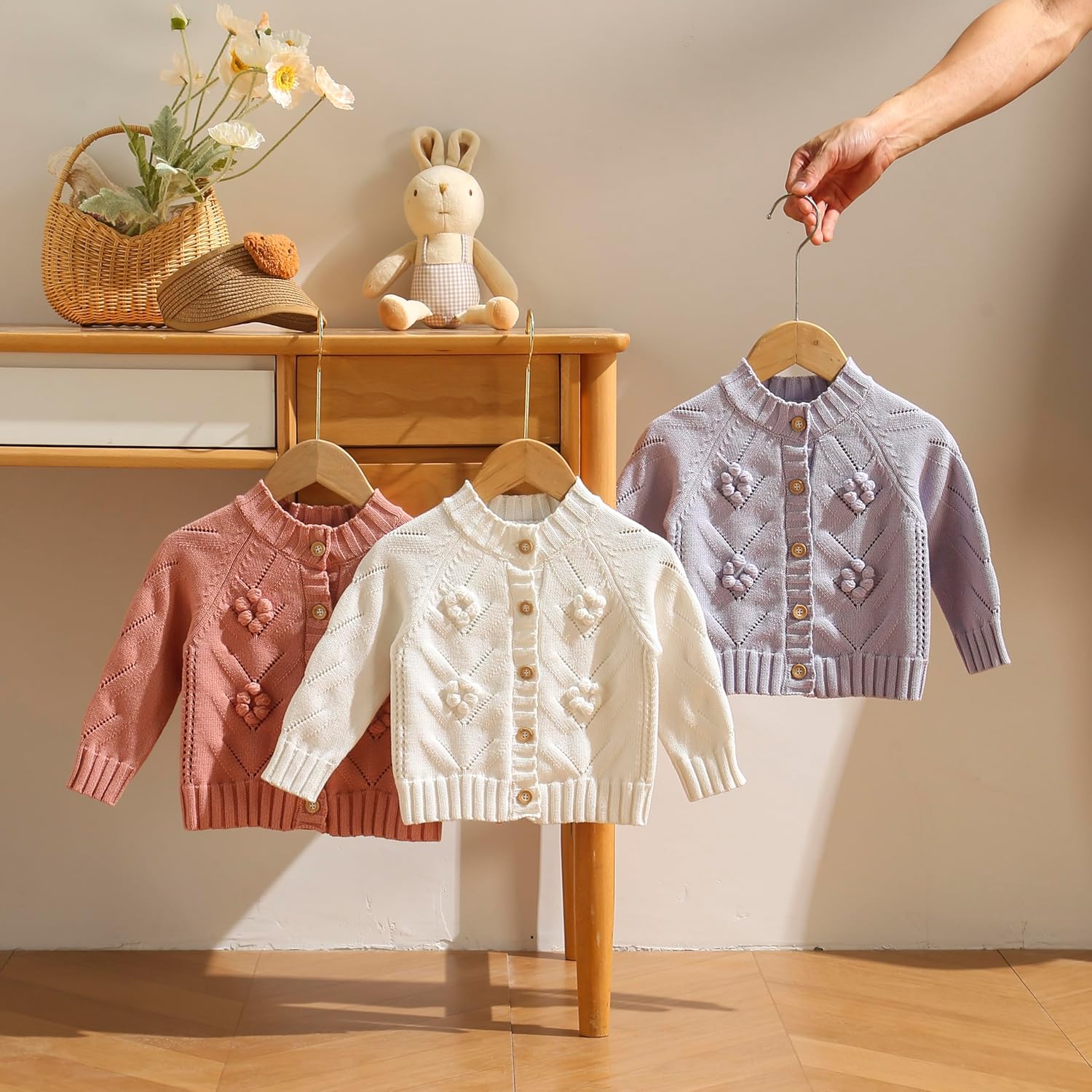 Thumbnail 5 de Loyfoky Baby Girl Cardigan: 100% Cotton Handmade Floral Knitwear