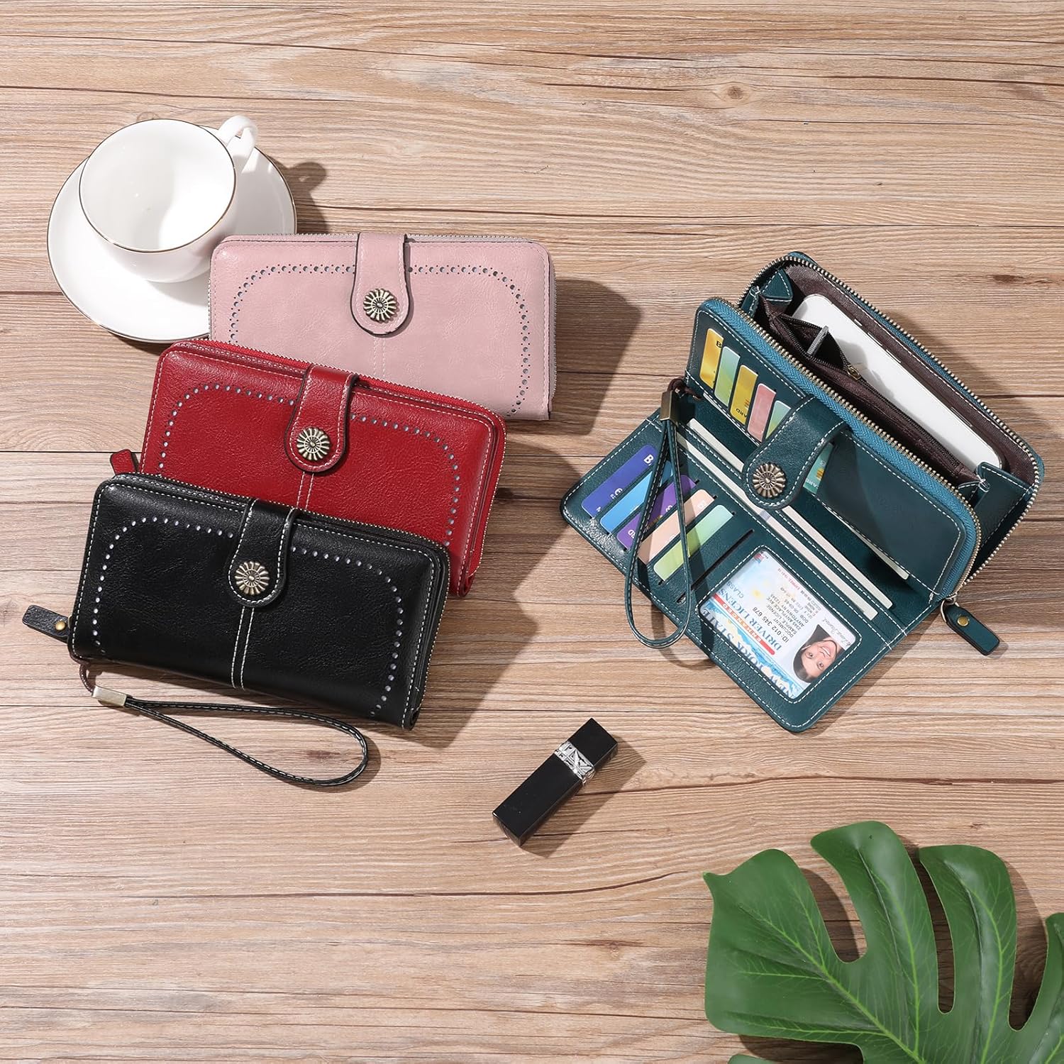 Thumbnail 6 de GOIACII Damen-Geldbörse mit RFID-Schutz aus Leder, groß (Vintage-Design) – mit abnehmbarer Handschlaufe